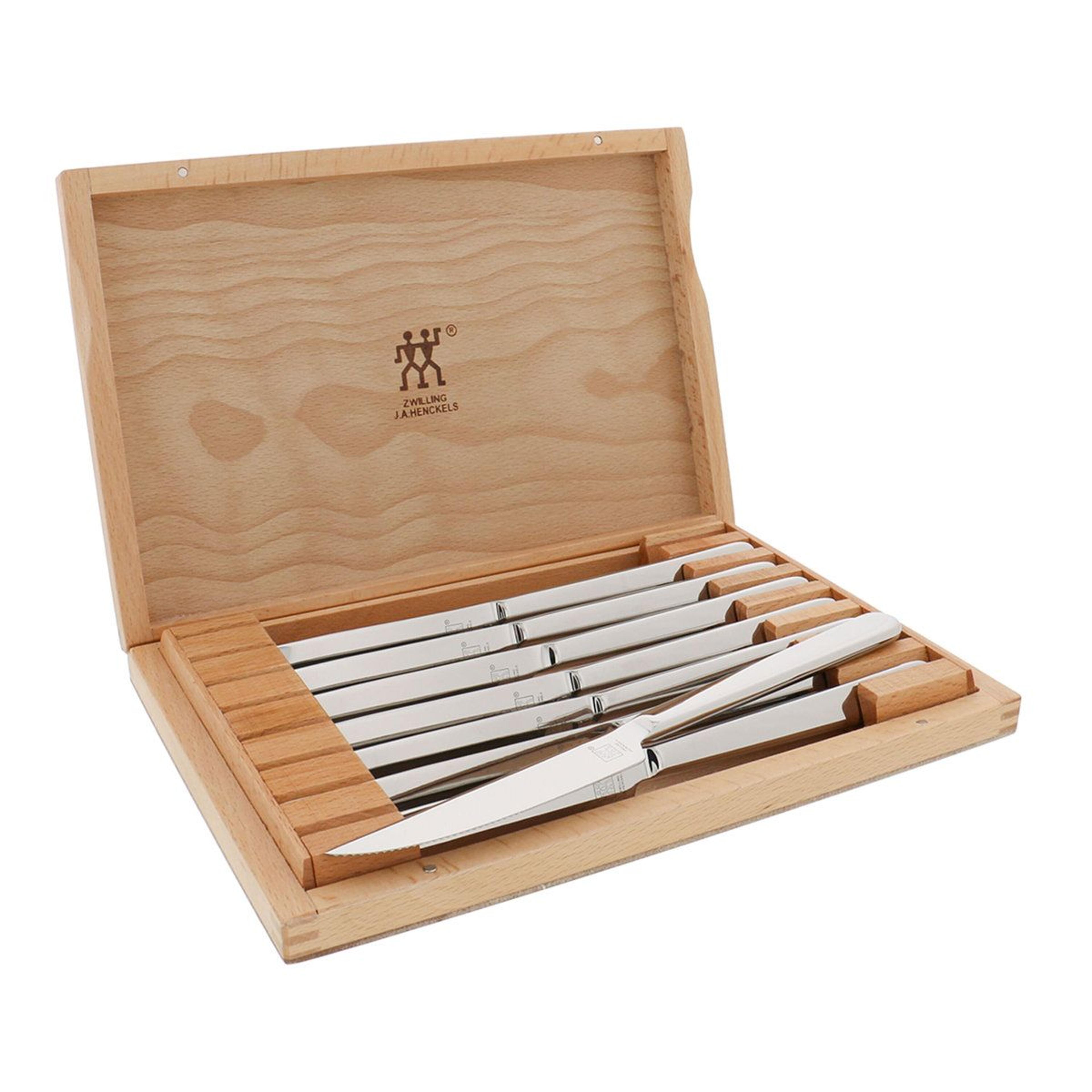 8 piece stainless steel steak knife set with wood storage box