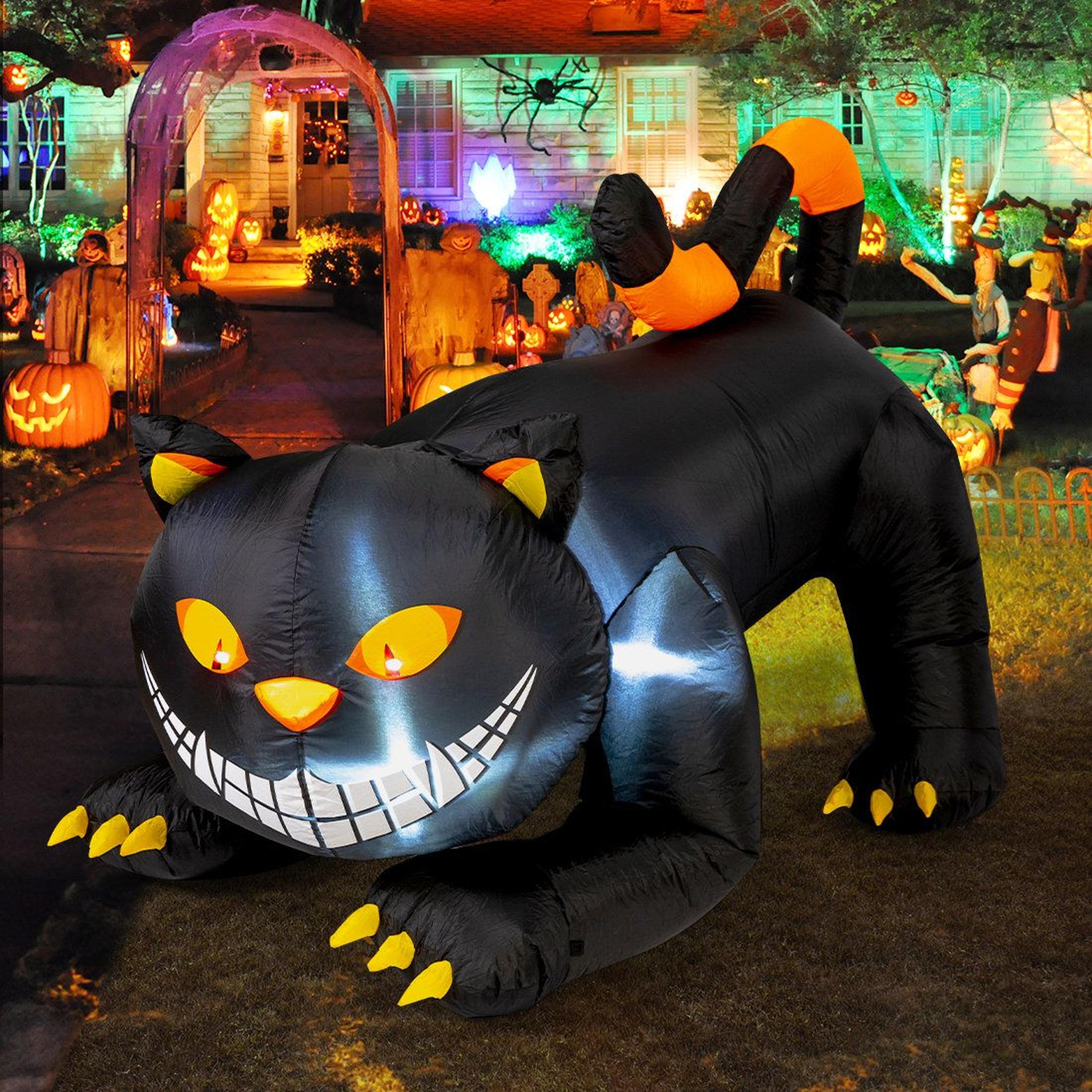 6 ft animated halloween inflatable black cat with moving head led lights