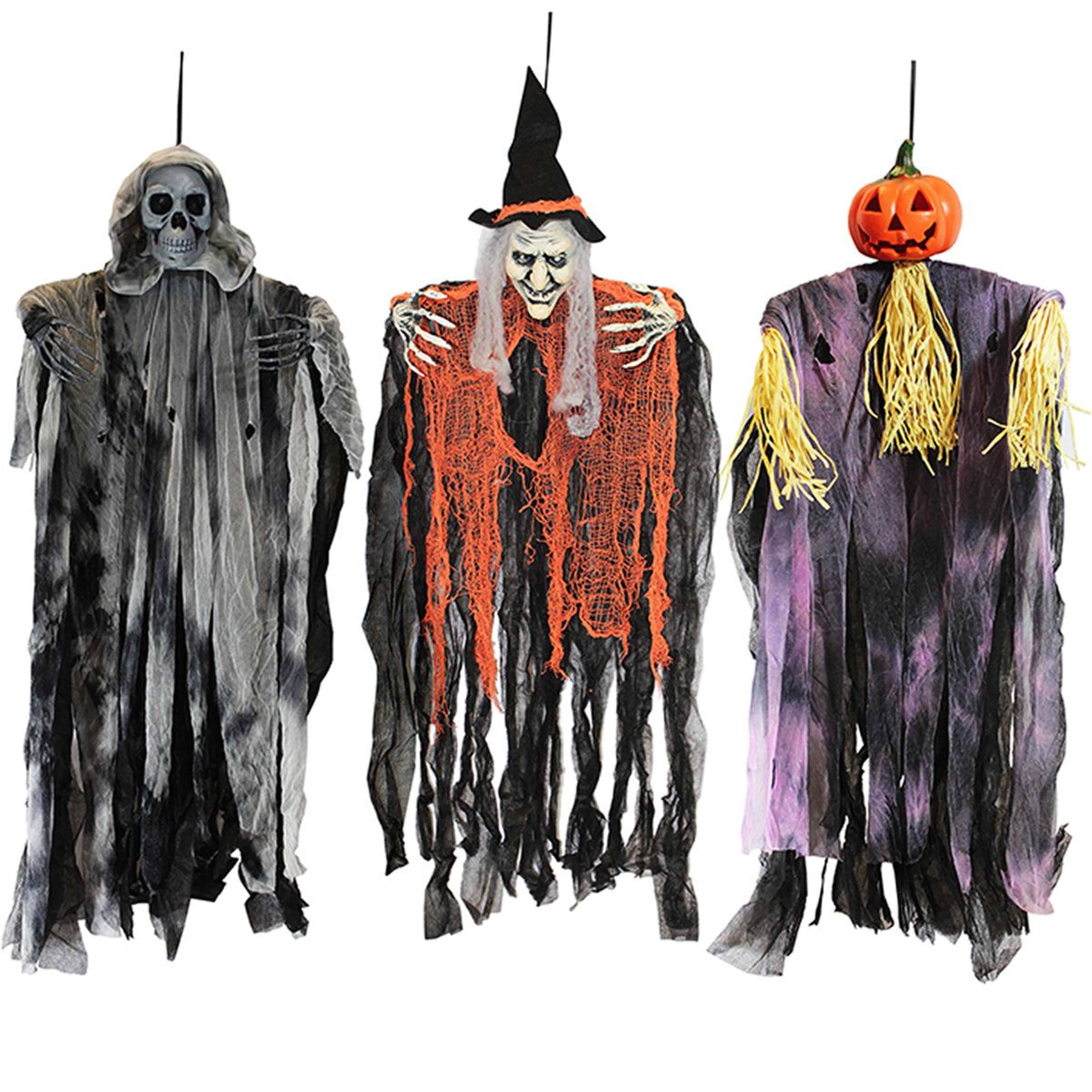 3 pack 35 inch hanging halloween ghost decor set with flexible arms