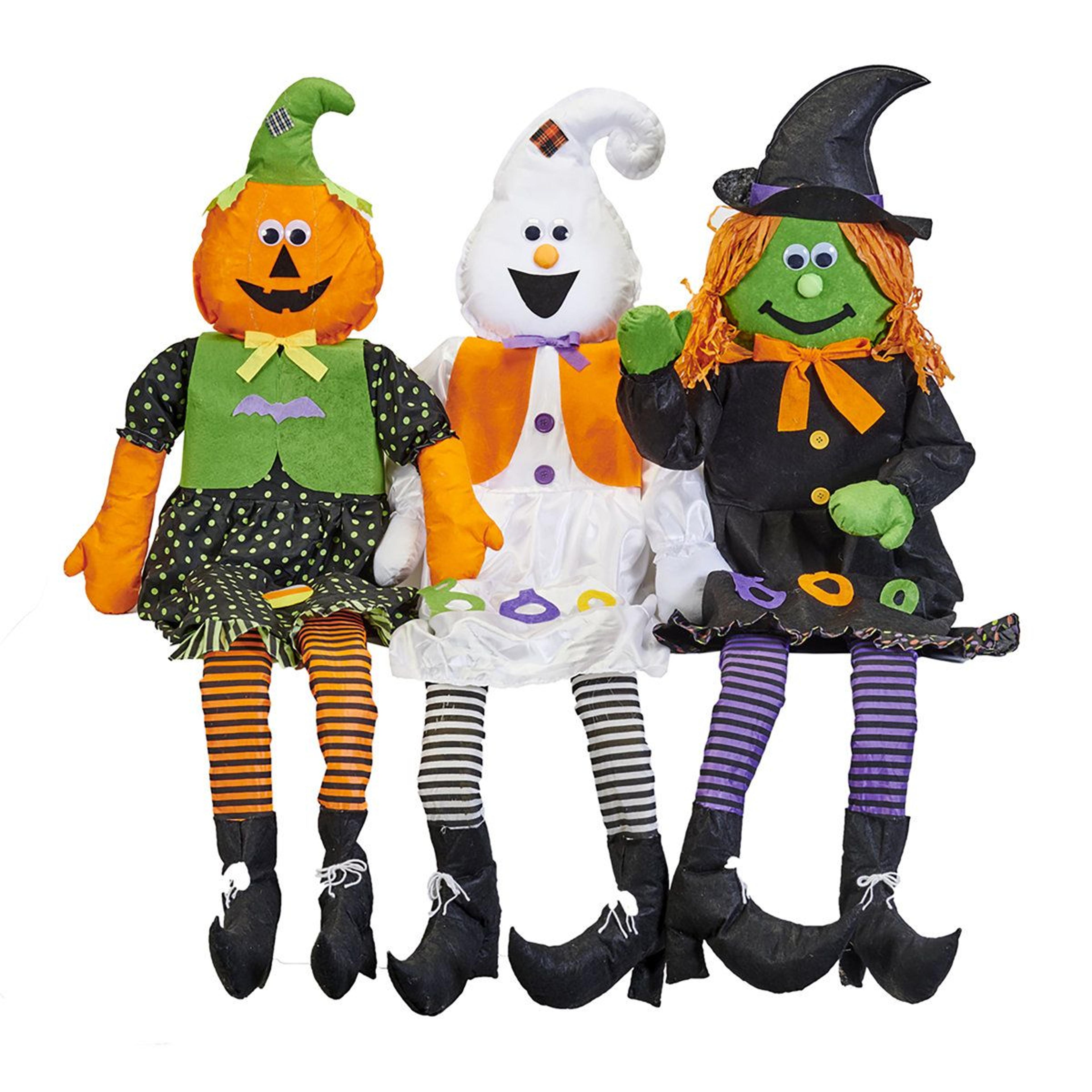 lifesize porch sitting halloween ghost witch jack o lantern figures set of 3