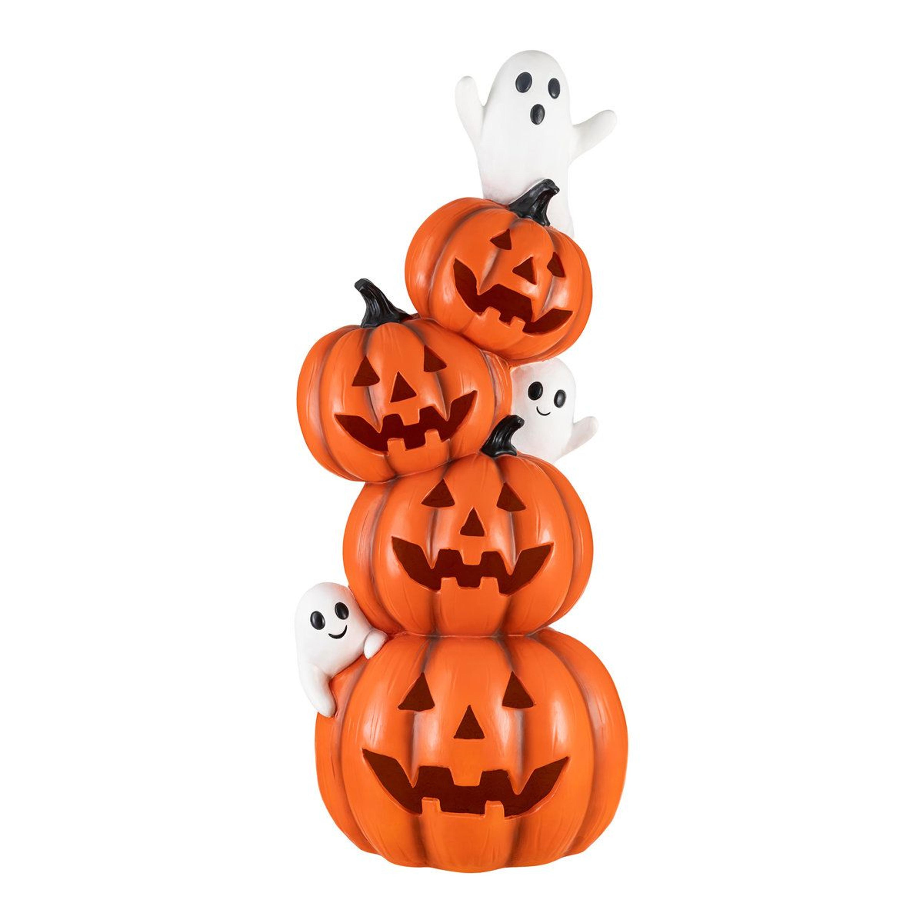 33.25 inch lighted halloween stacked jack-o-lantern and ghost porch decor