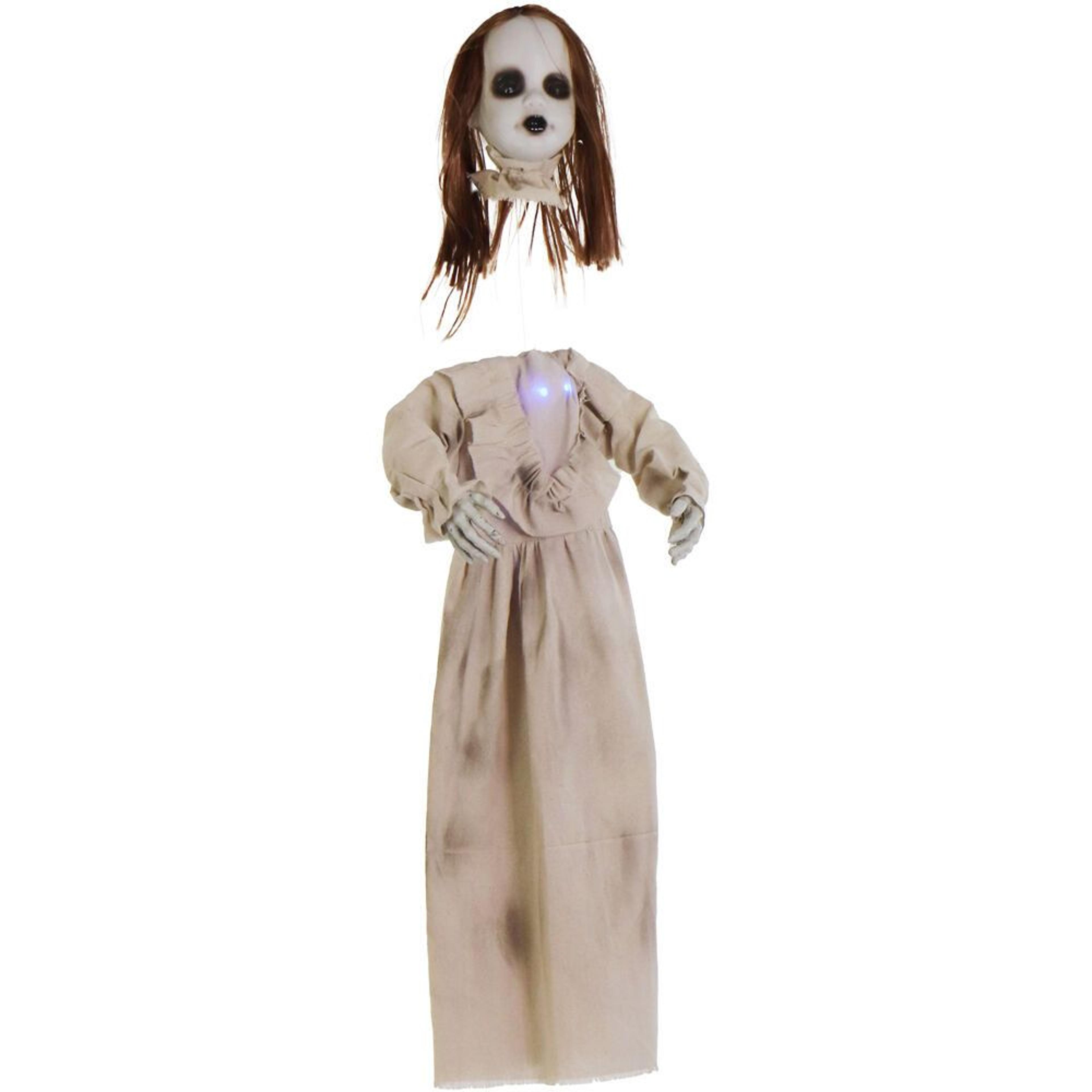 floating zombie girl halloween animatronic with blue led chest light
