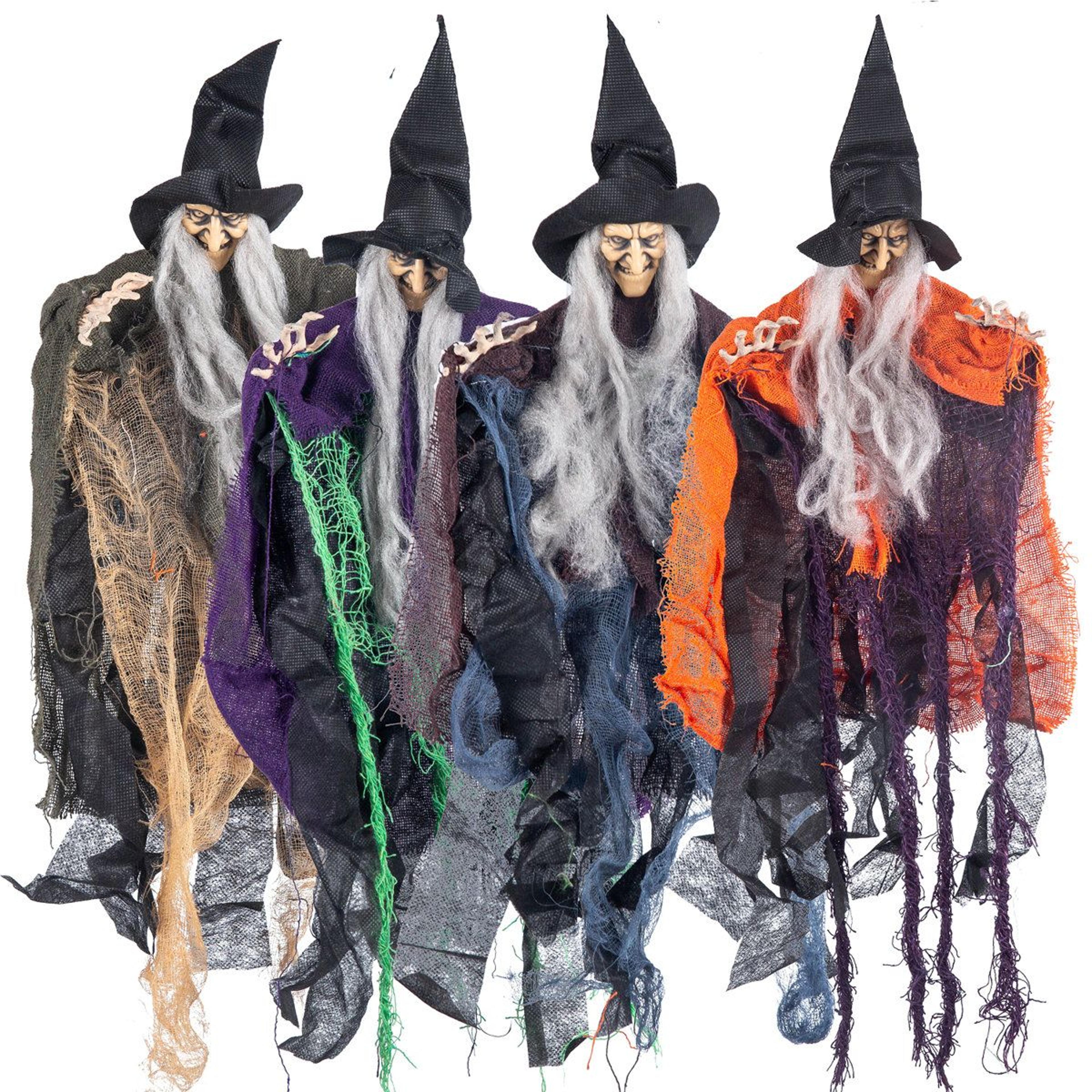 4pcs 19.6 inch halloween hanging witch decorations adjustable flying witches