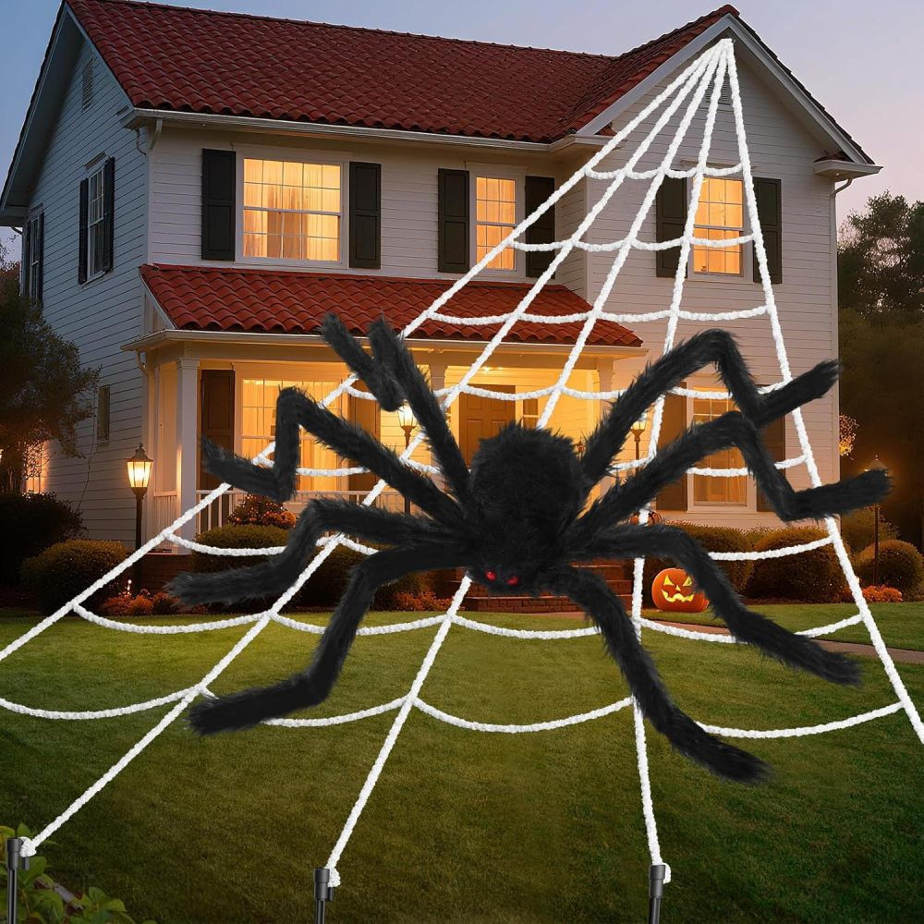 giant spider and triangular spider web halloween decor set with mini spiders