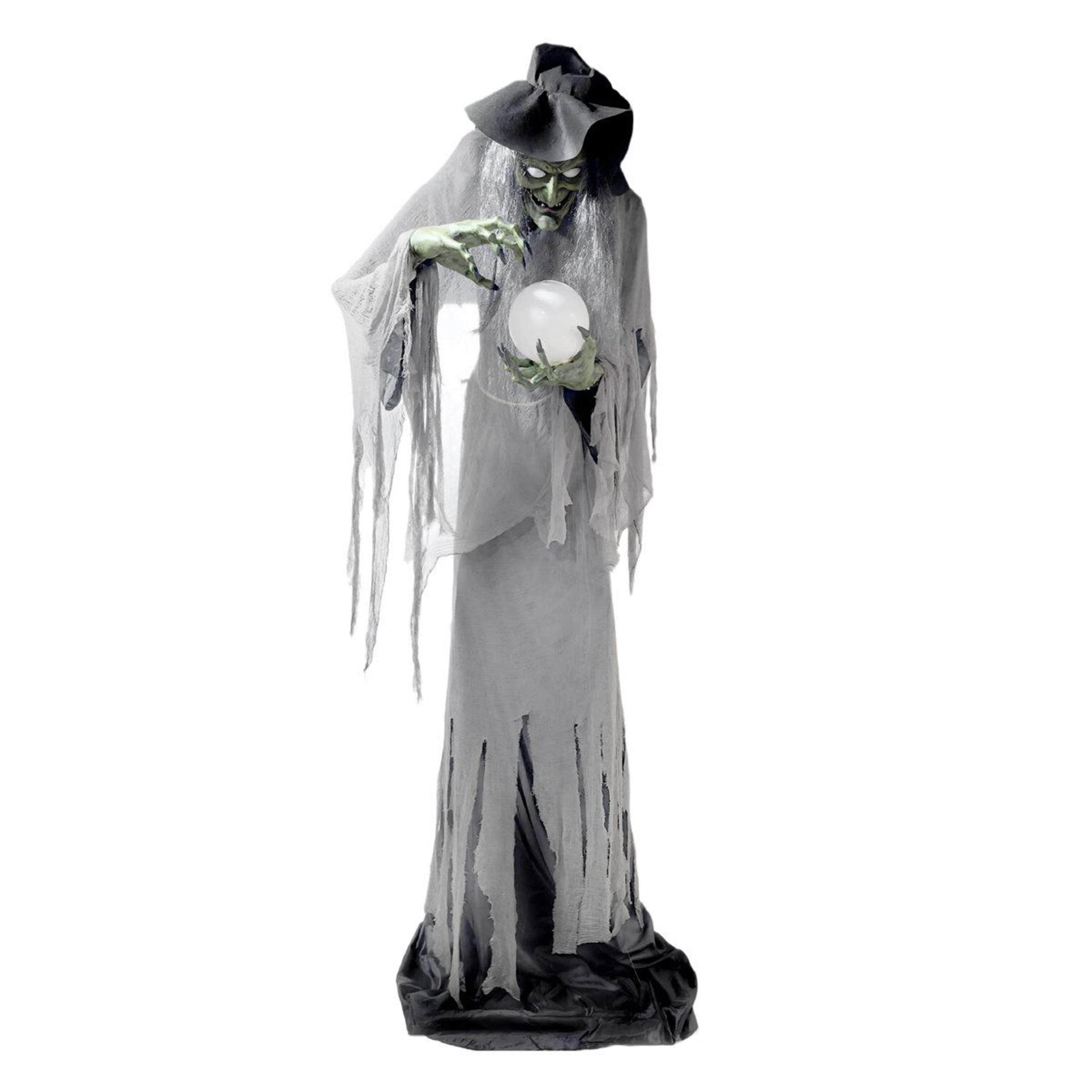 towering witch animatronic 9 ft 10 in with magic ball and multicolor led lights