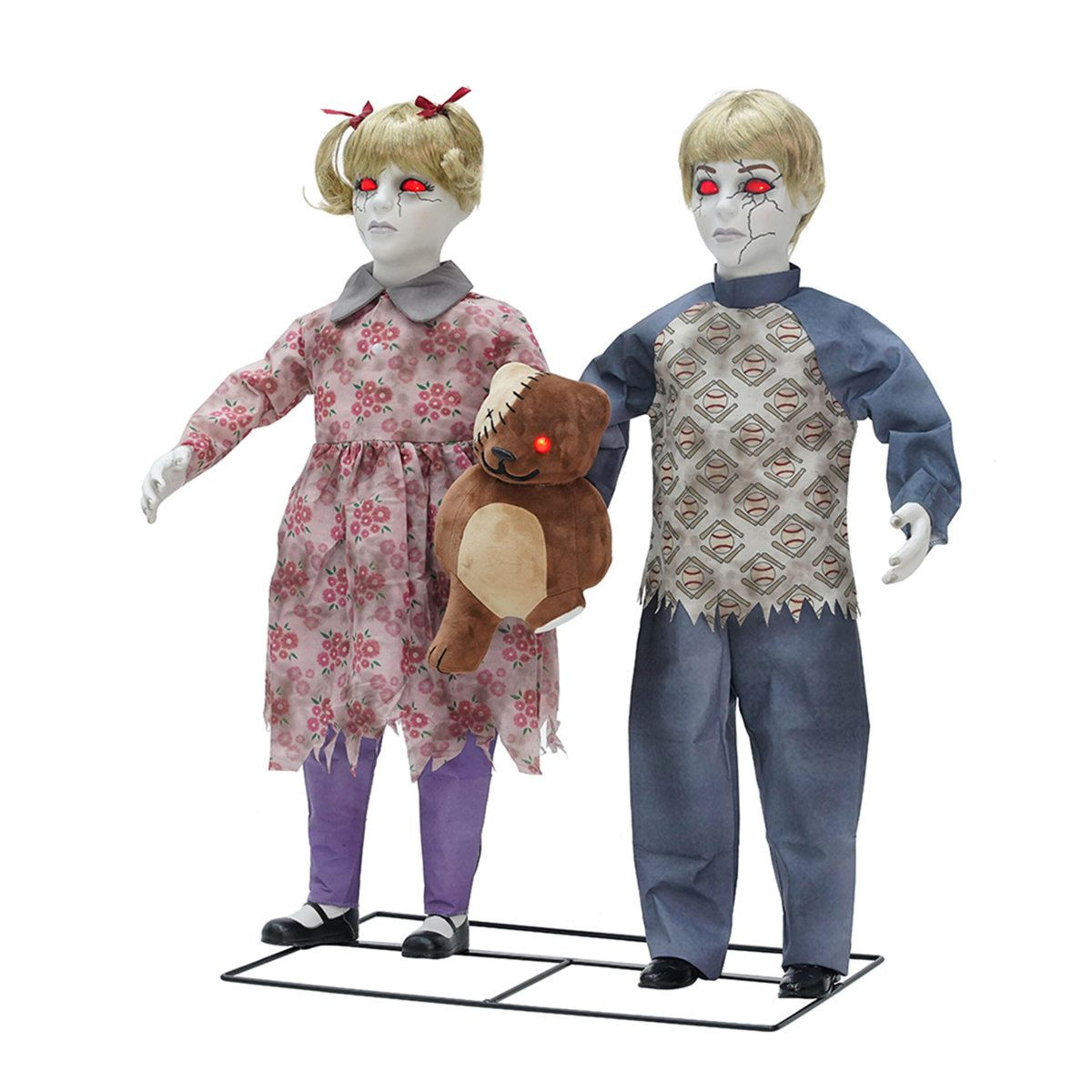 3 ft apocalypse twins halloween animatronic with motion and red led eyes