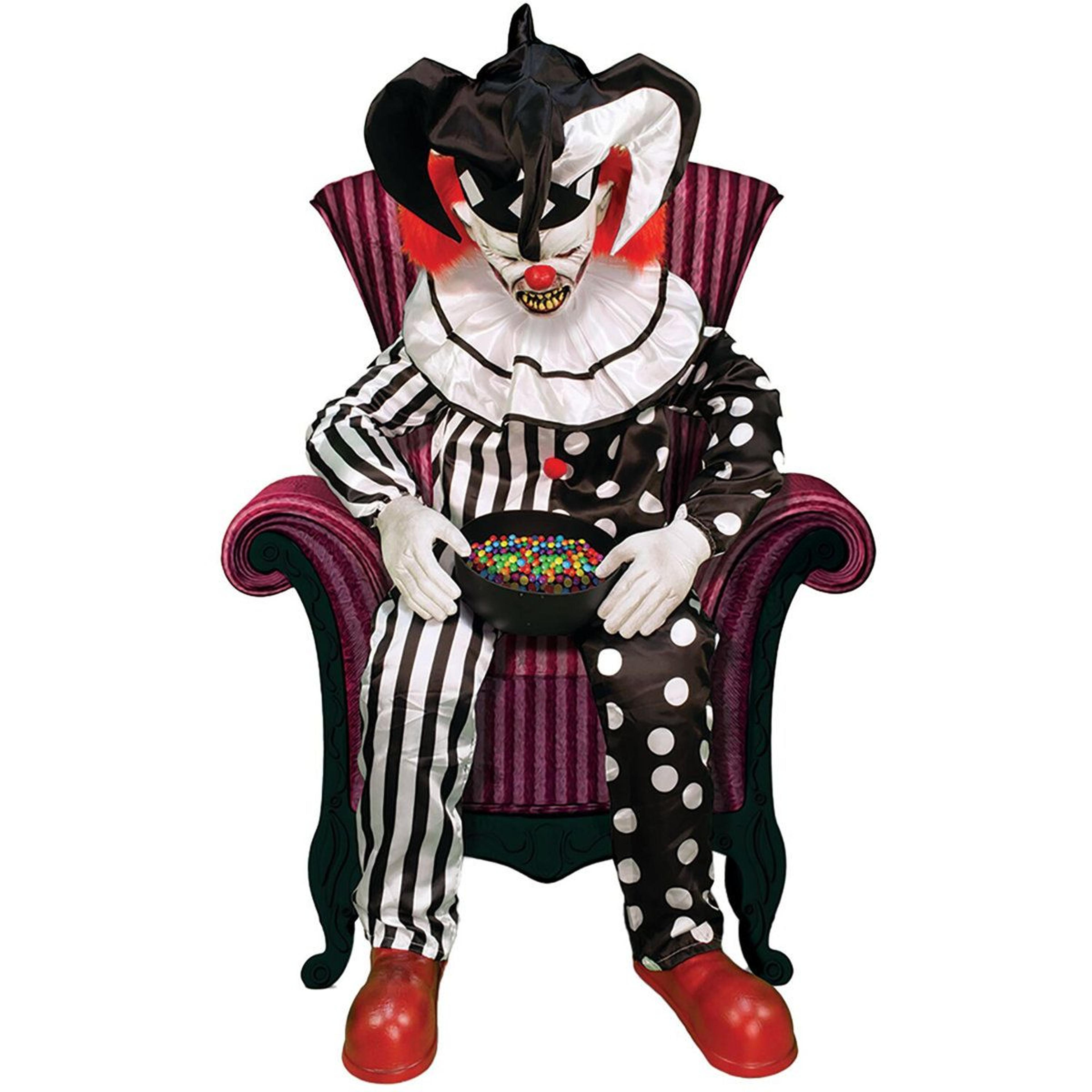 54 inch sitting scare clown motion-activated talking jump-scare halloween animatronic