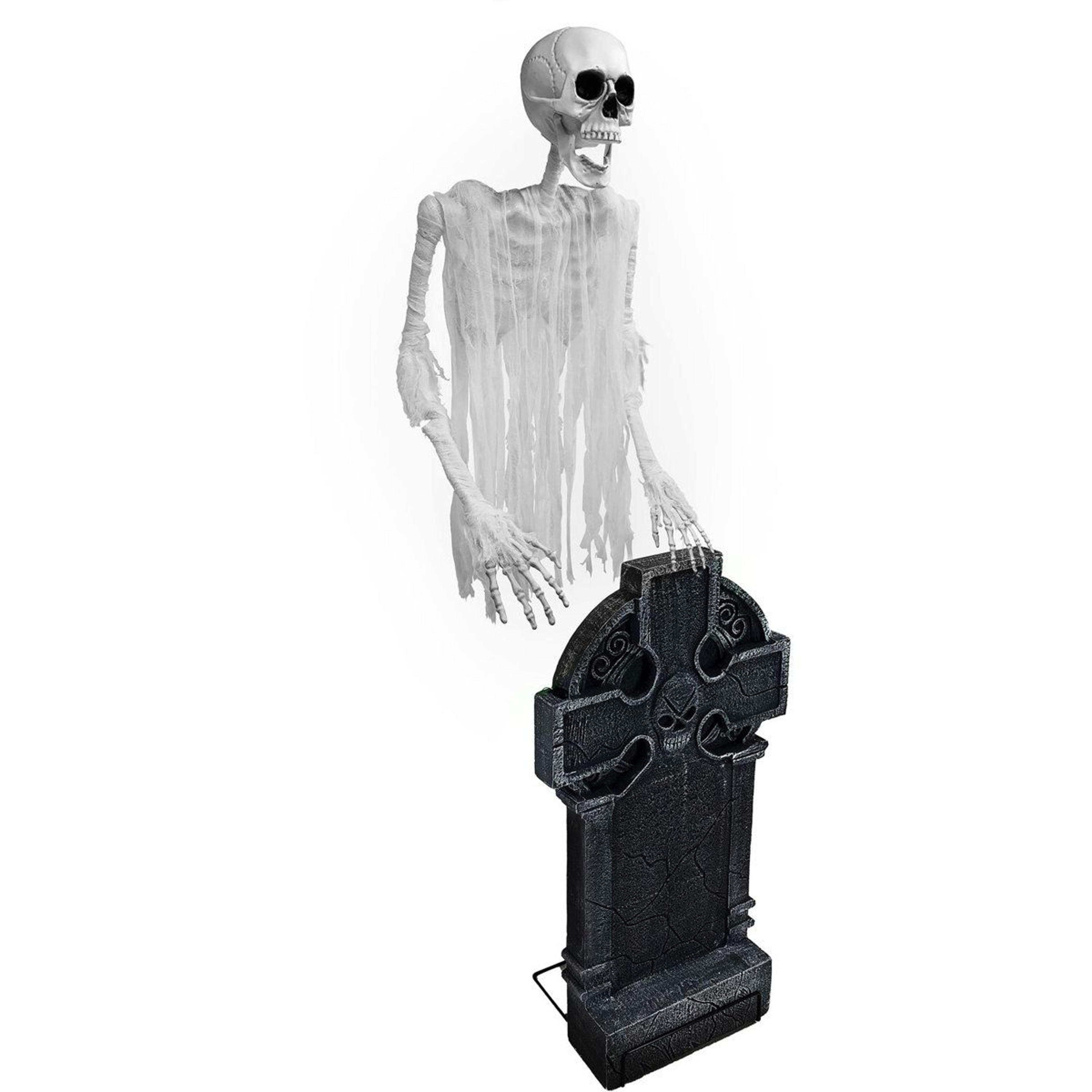 floating skeleton ghost halloween animatronic with tombstone and motion sensor 5.75 ft