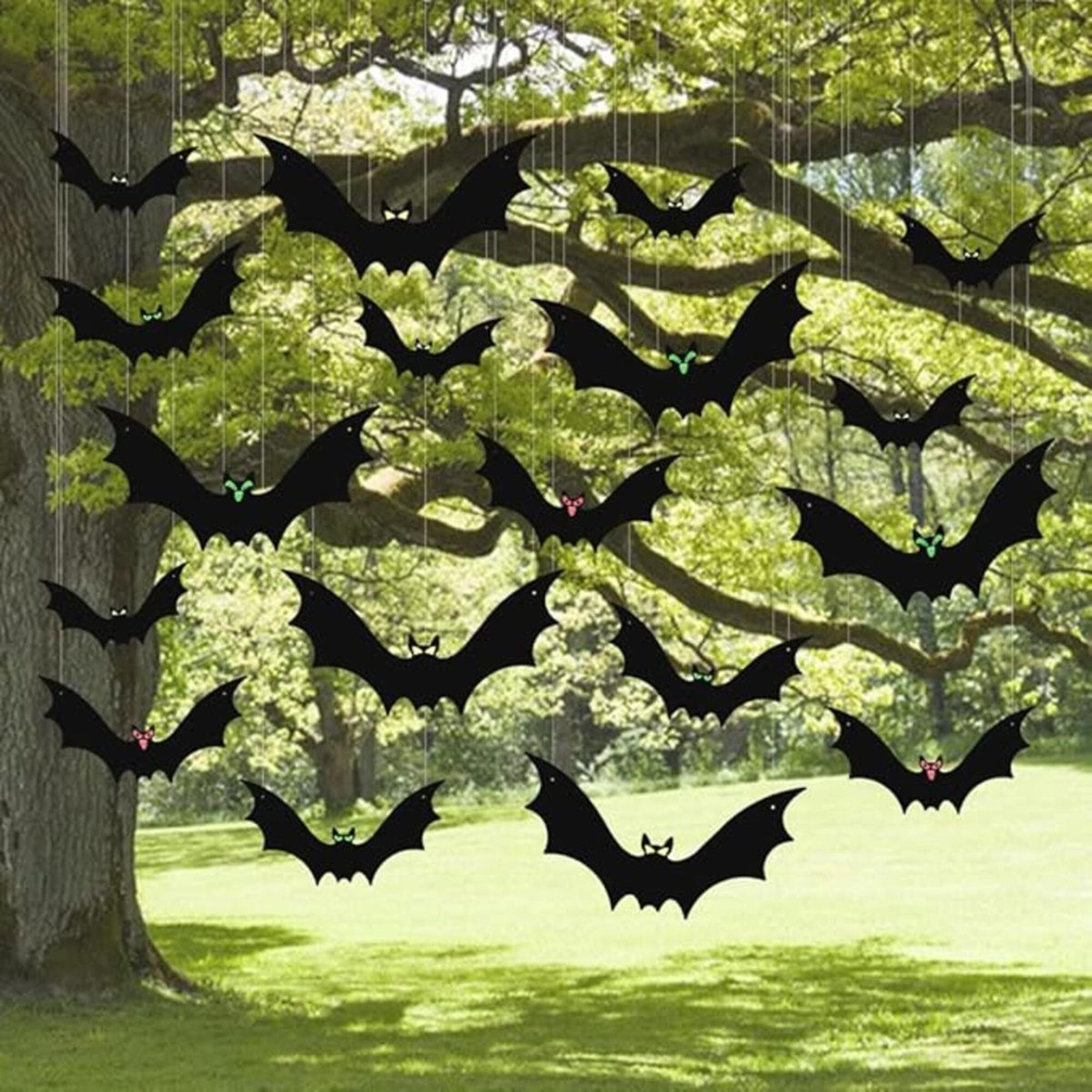 18 piece outdoor halloween bat decor waterproof hanging flying plastic bats with diy eye stickers