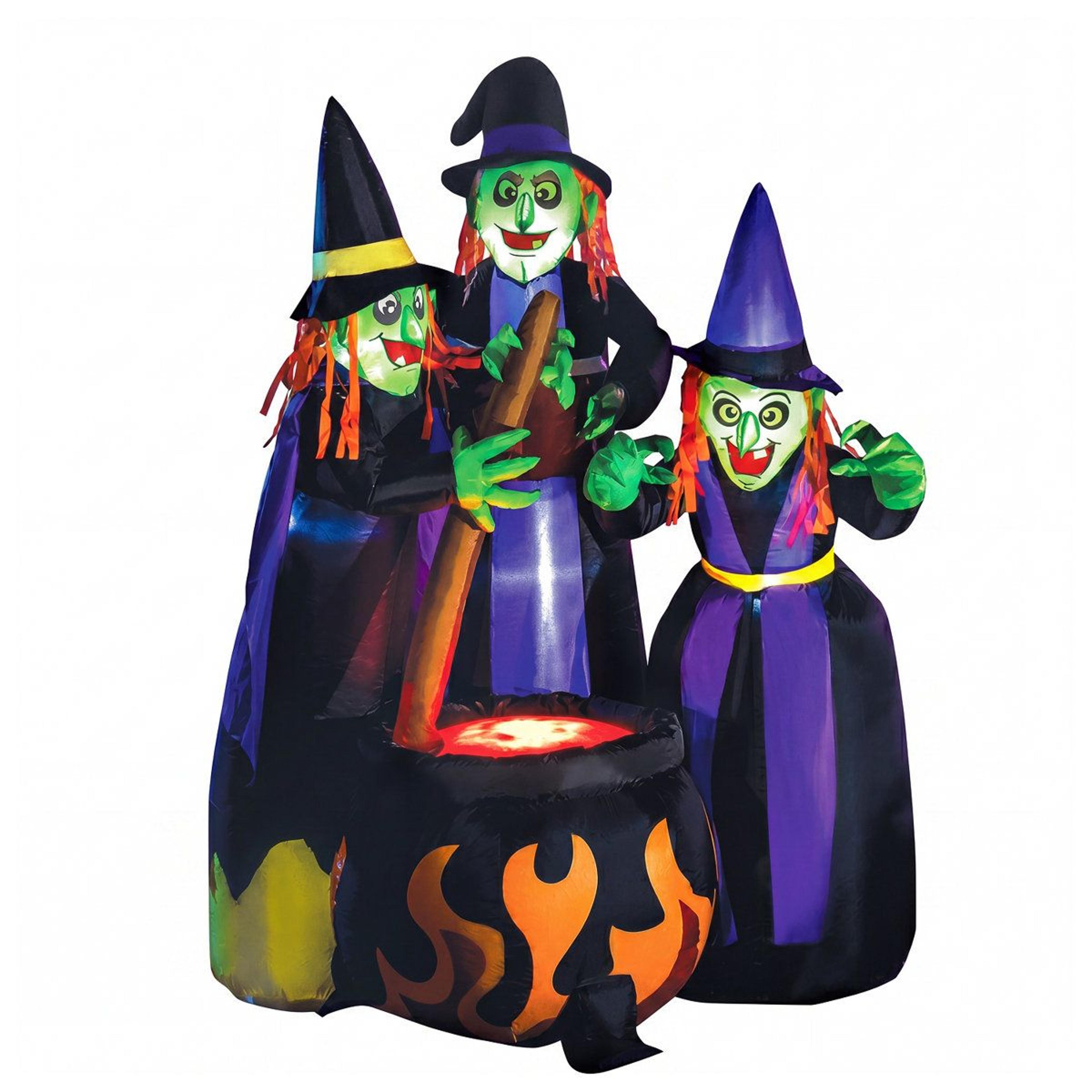 6ft halloween inflatable three witches around cauldron with flame light effect