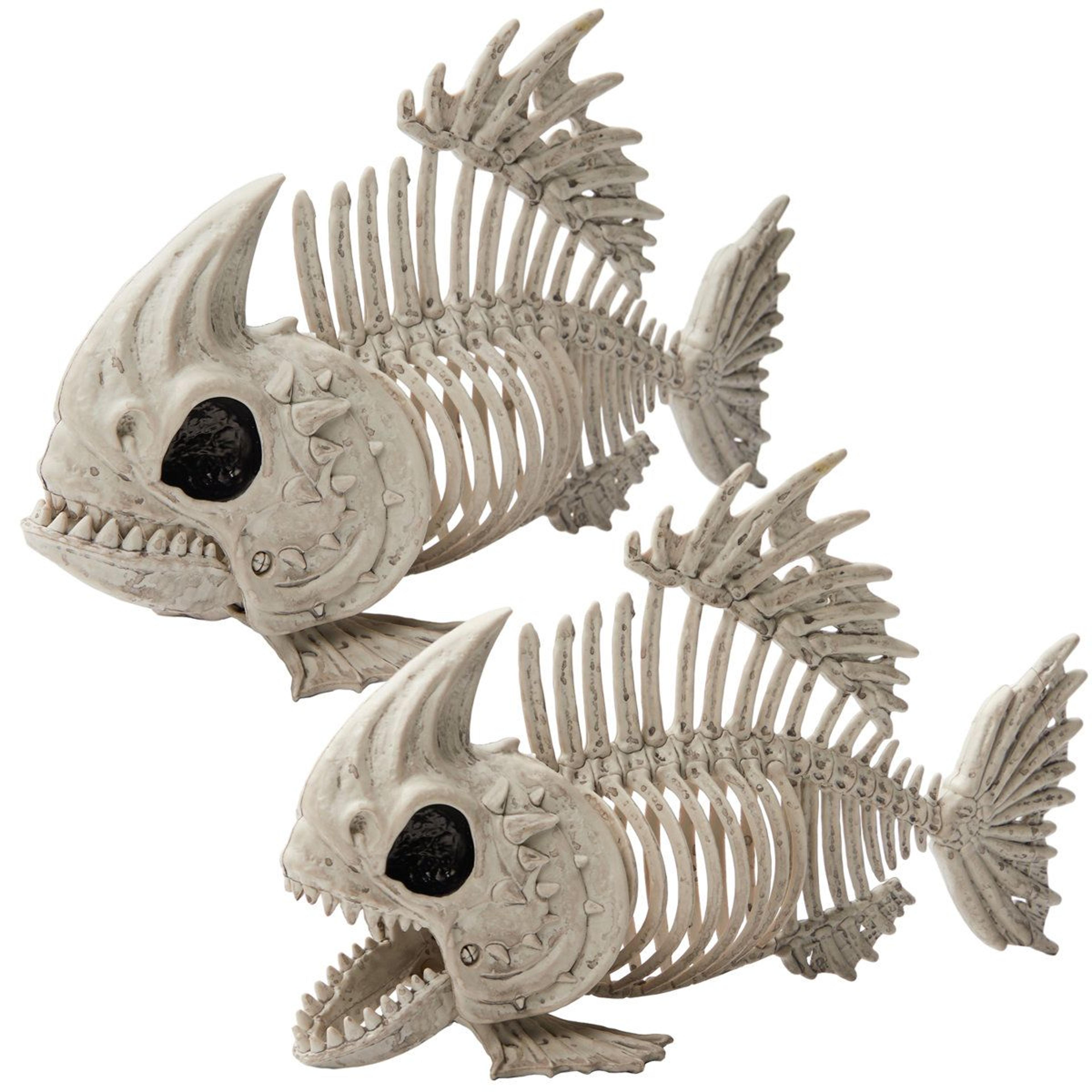 poseable fish skeleton decor 2 pack all weather halloween animal plastic bones