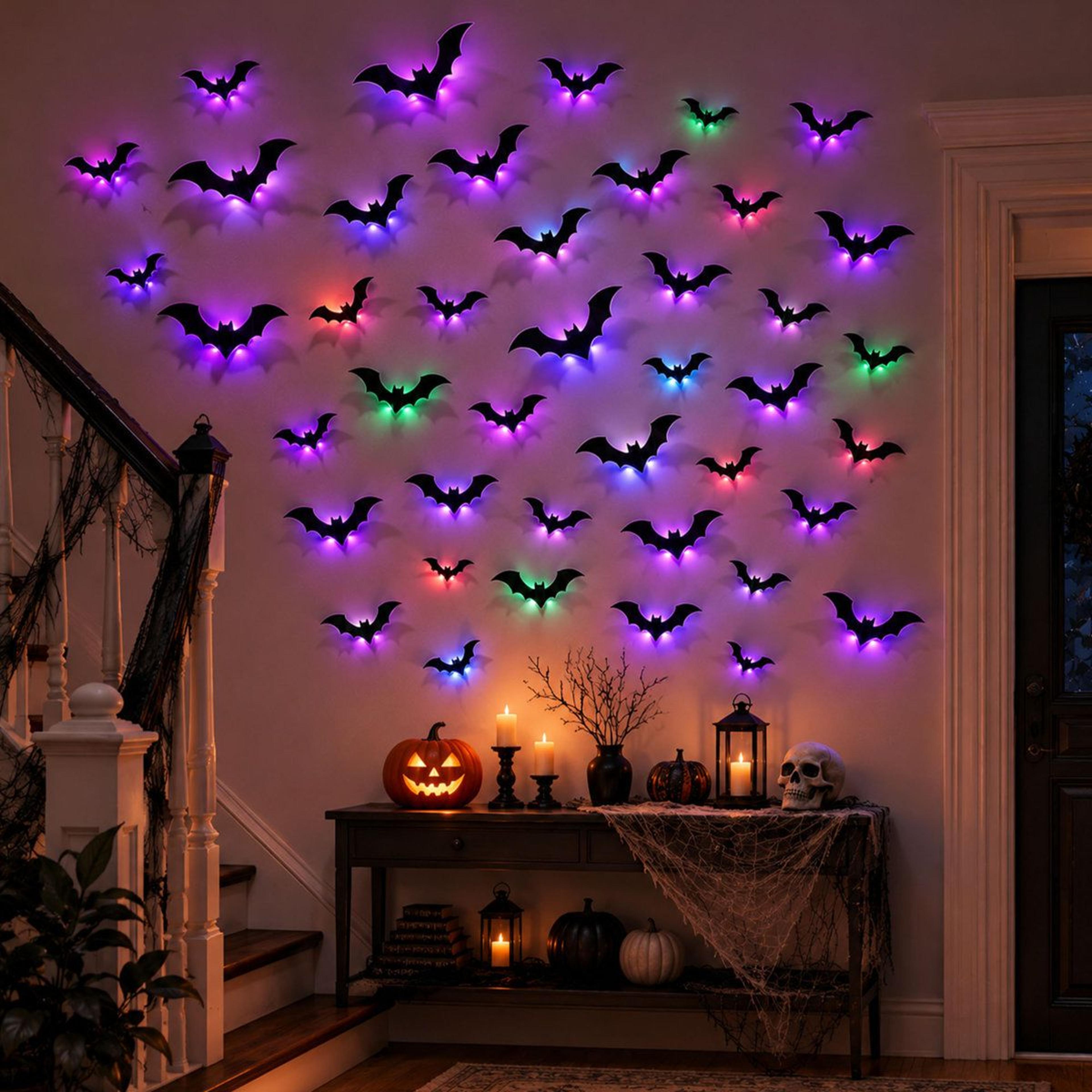 40 pack light up 3d bat halloween wall decorations battery powered pvc decals