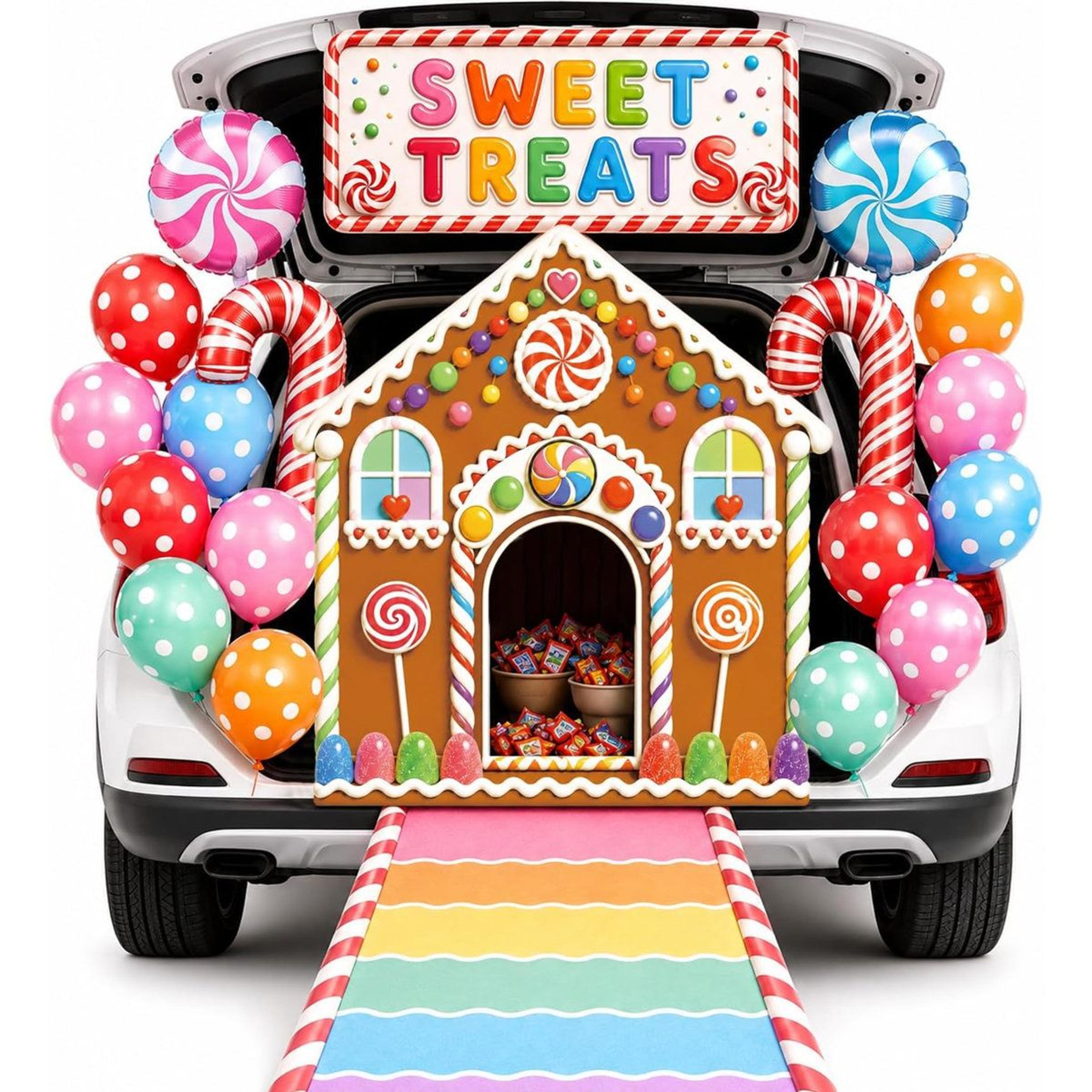 halloween trunk or treat candyland decoration kit with backdrops banner and balloons