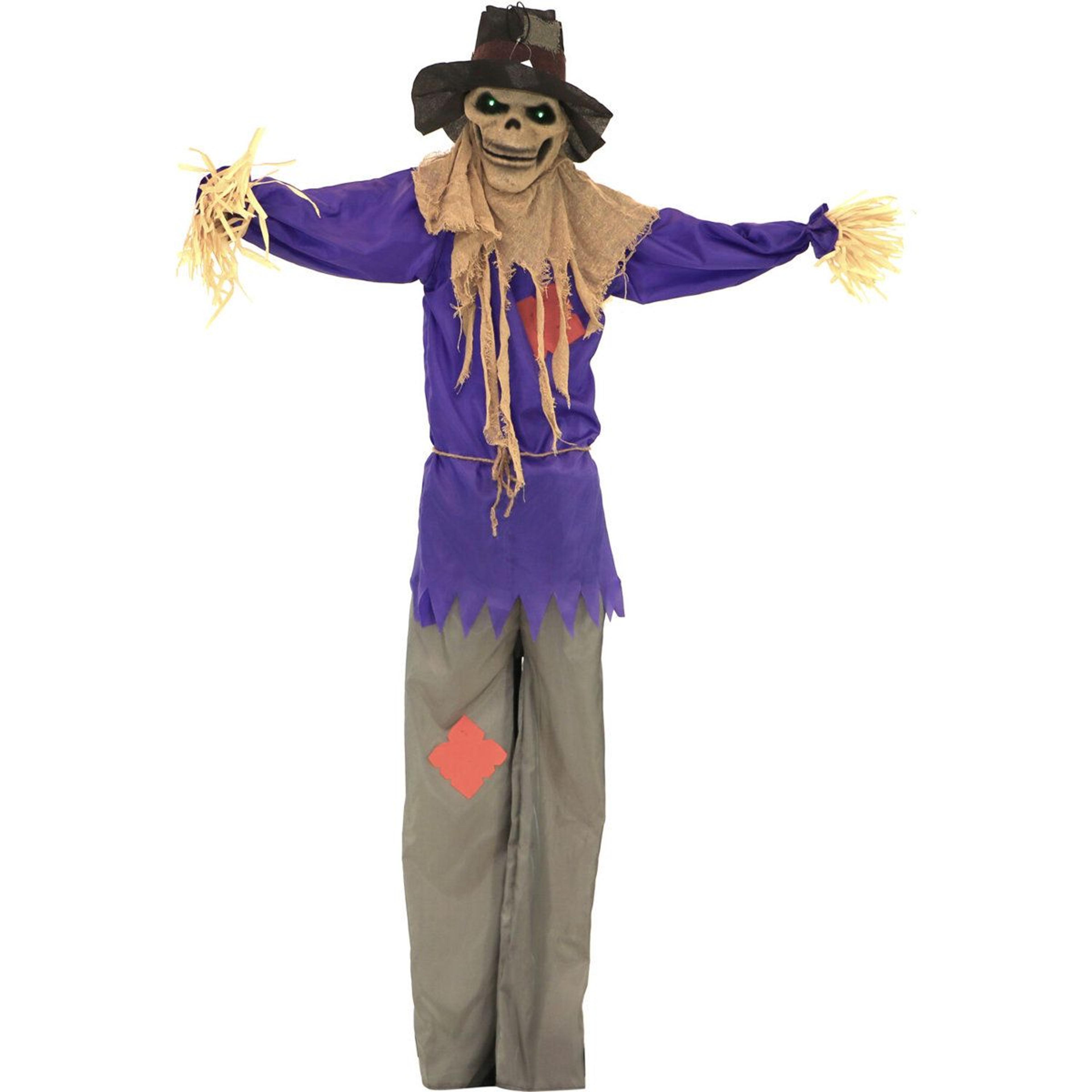 6 ft touch activated scary scarecrow halloween animatronic with flashing green led eyes and sound