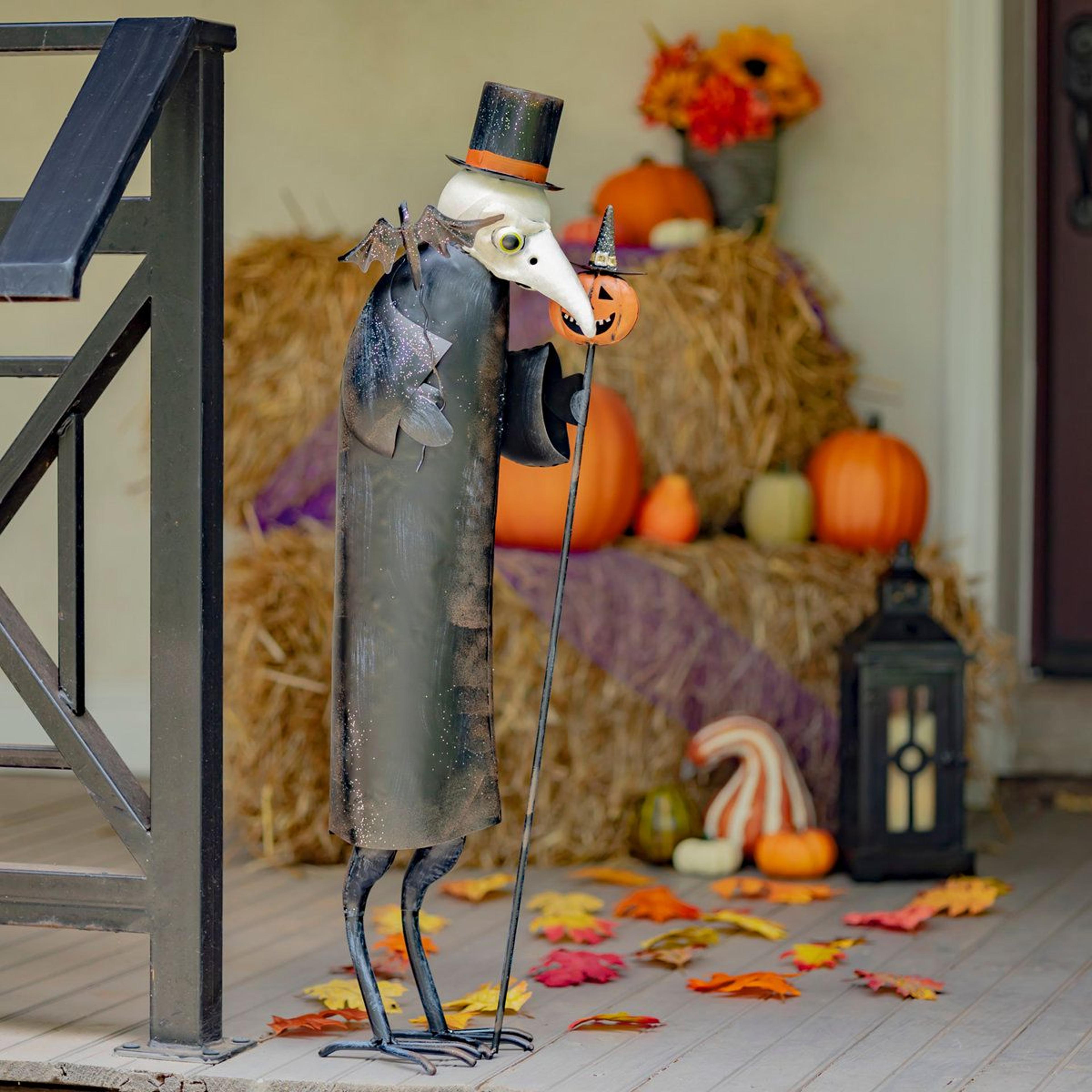 standing iron vulture halloween decorative figurine with top hat 34 inch