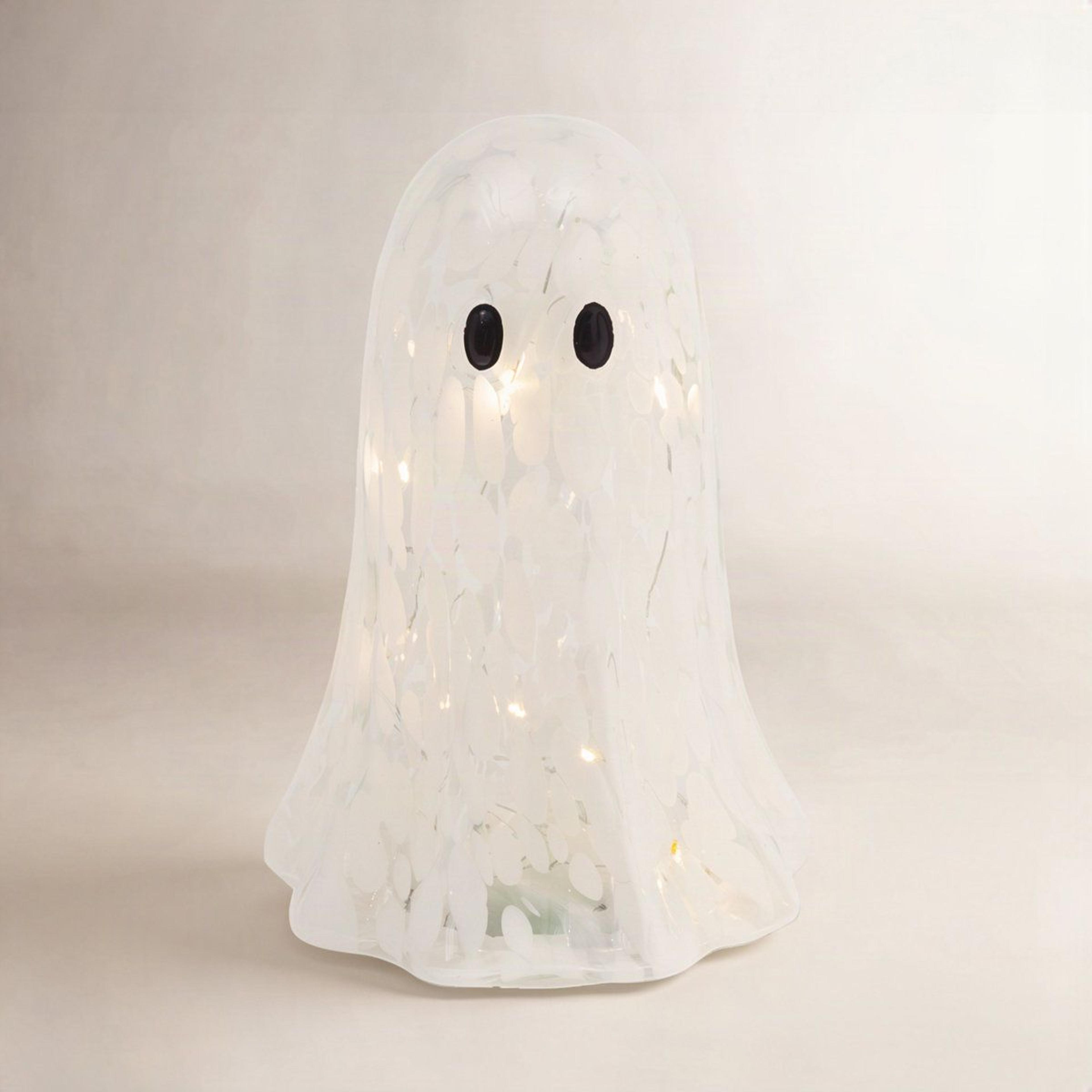lighted glass halloween ghost figurine with timer 6.3 inch battery operated indoor decoration
