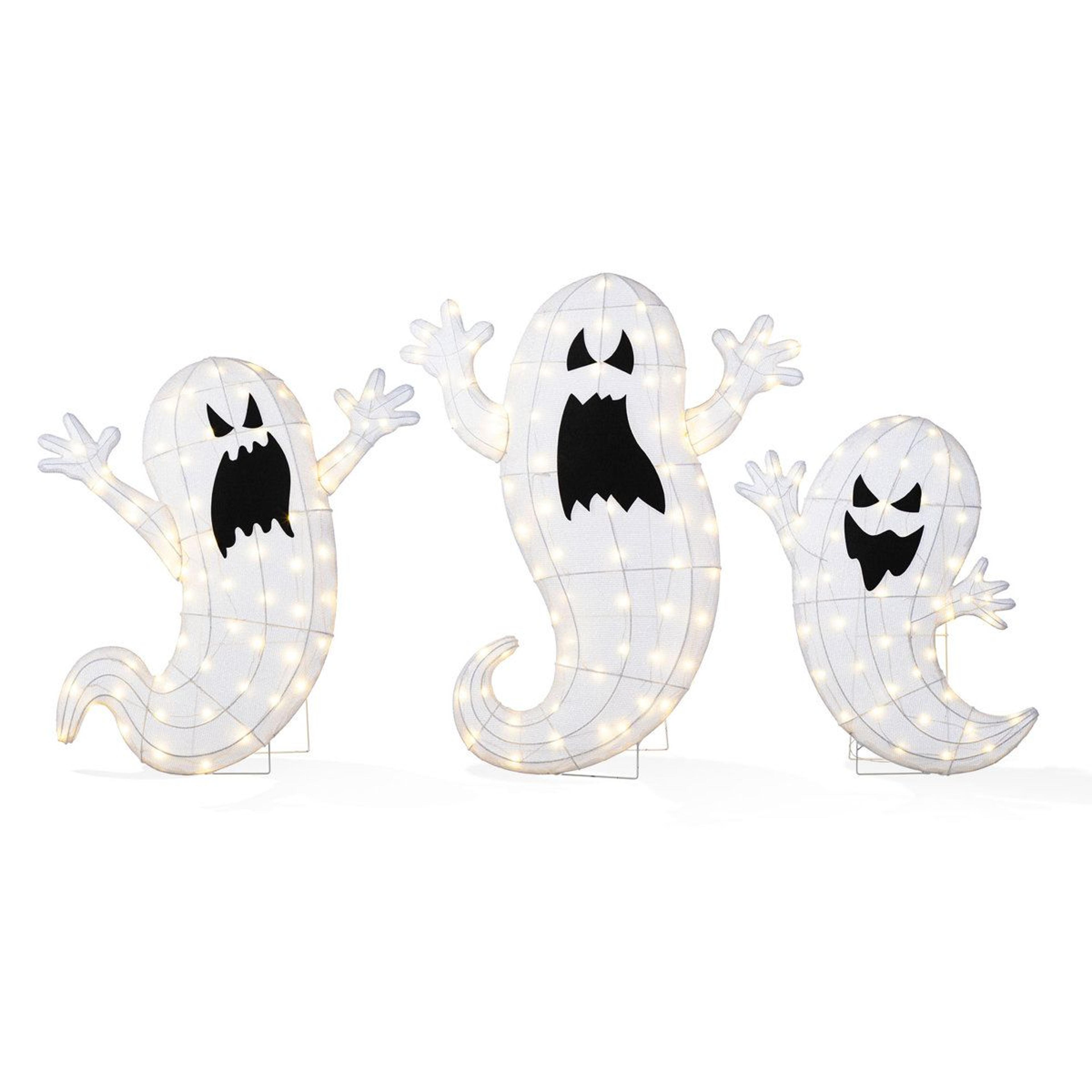 3 piece plug in led lighted ghost family yard sign outdoor halloween decor set