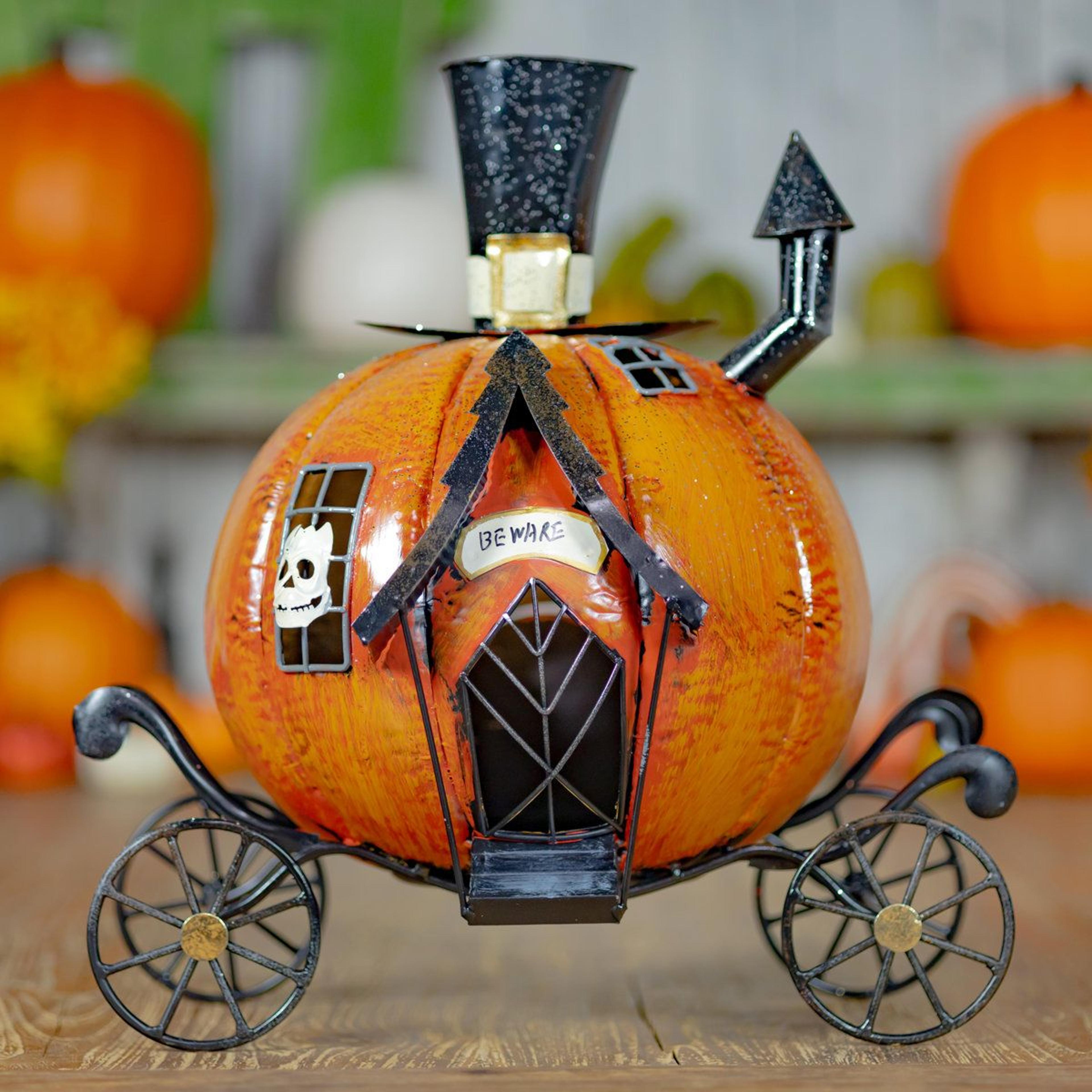 haunted forest metal halloween carriage candleholder 17 inch decorative accent