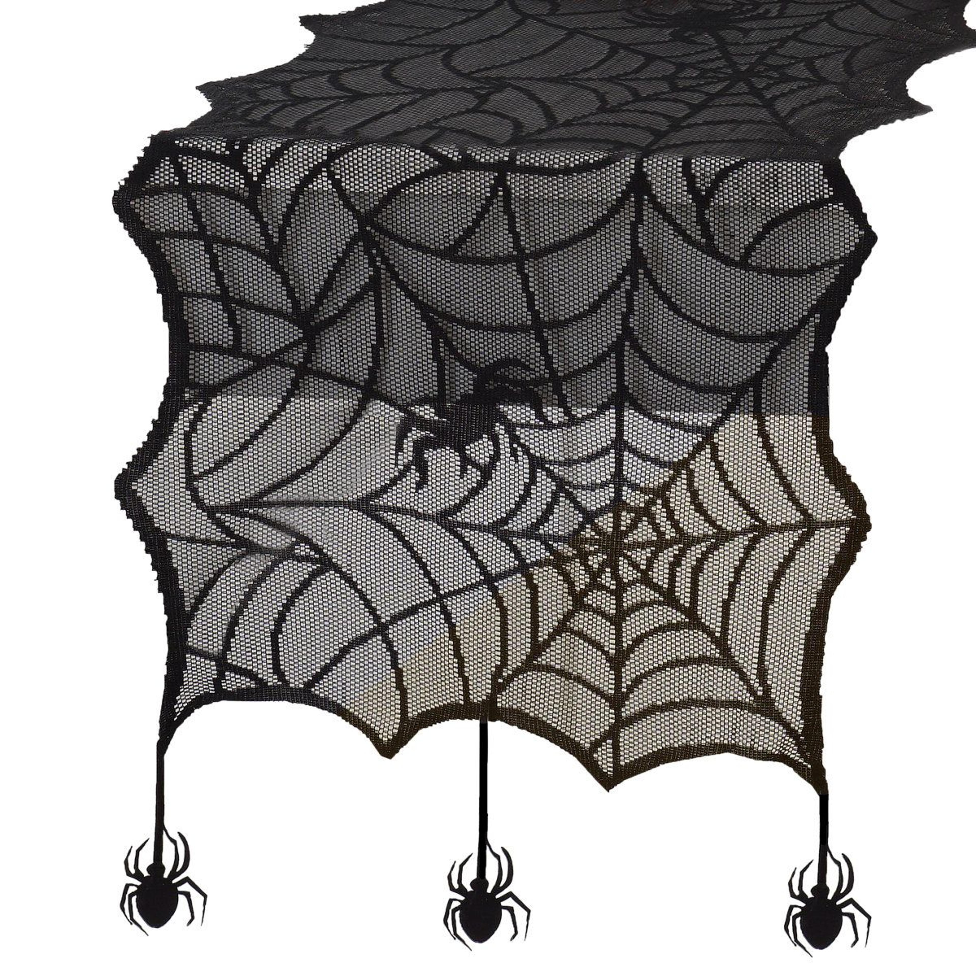spiderweb halloween table runner and mantle scarf black lace design 13 x 70 inch