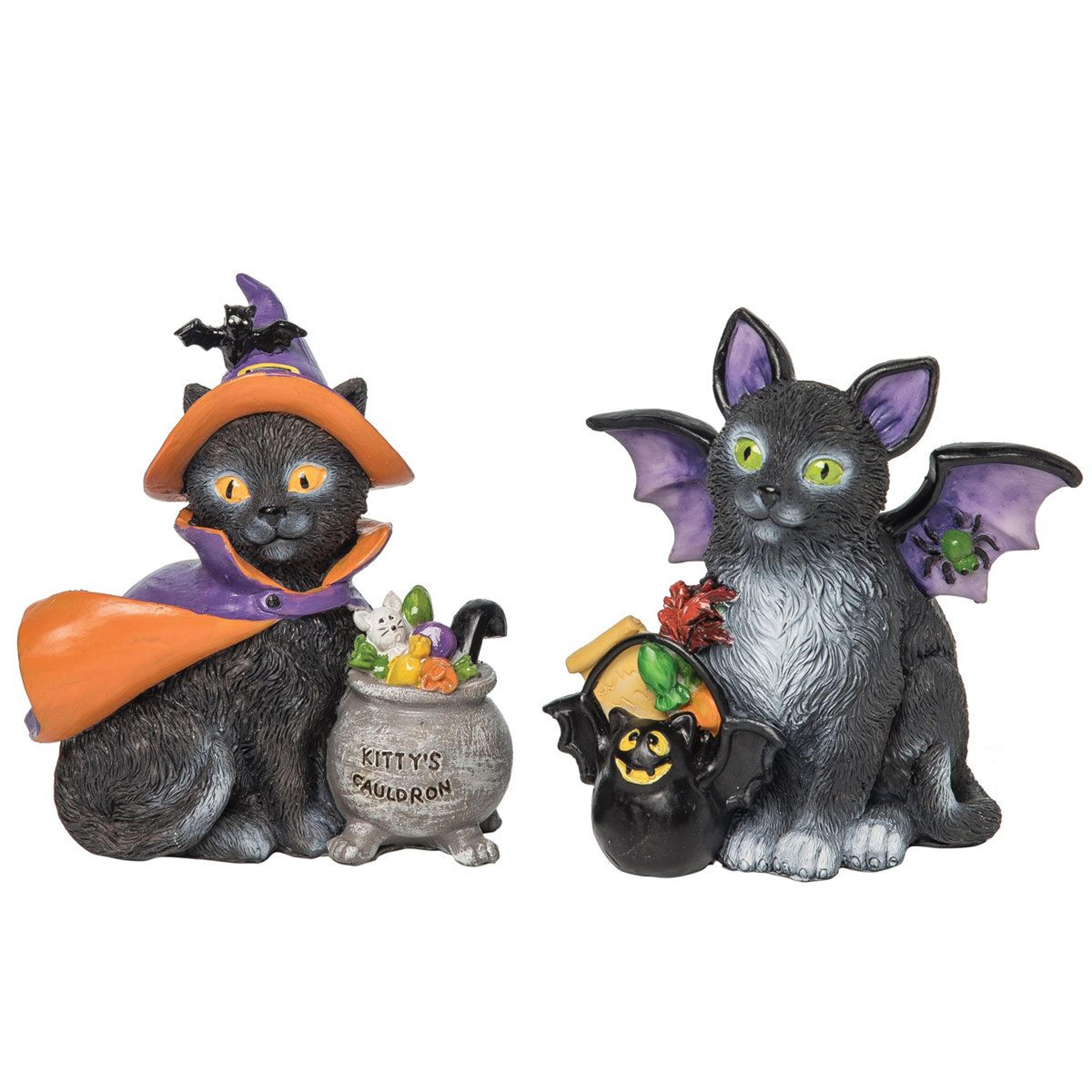 black resin cat halloween figurines set of 2 tabletop decorations
