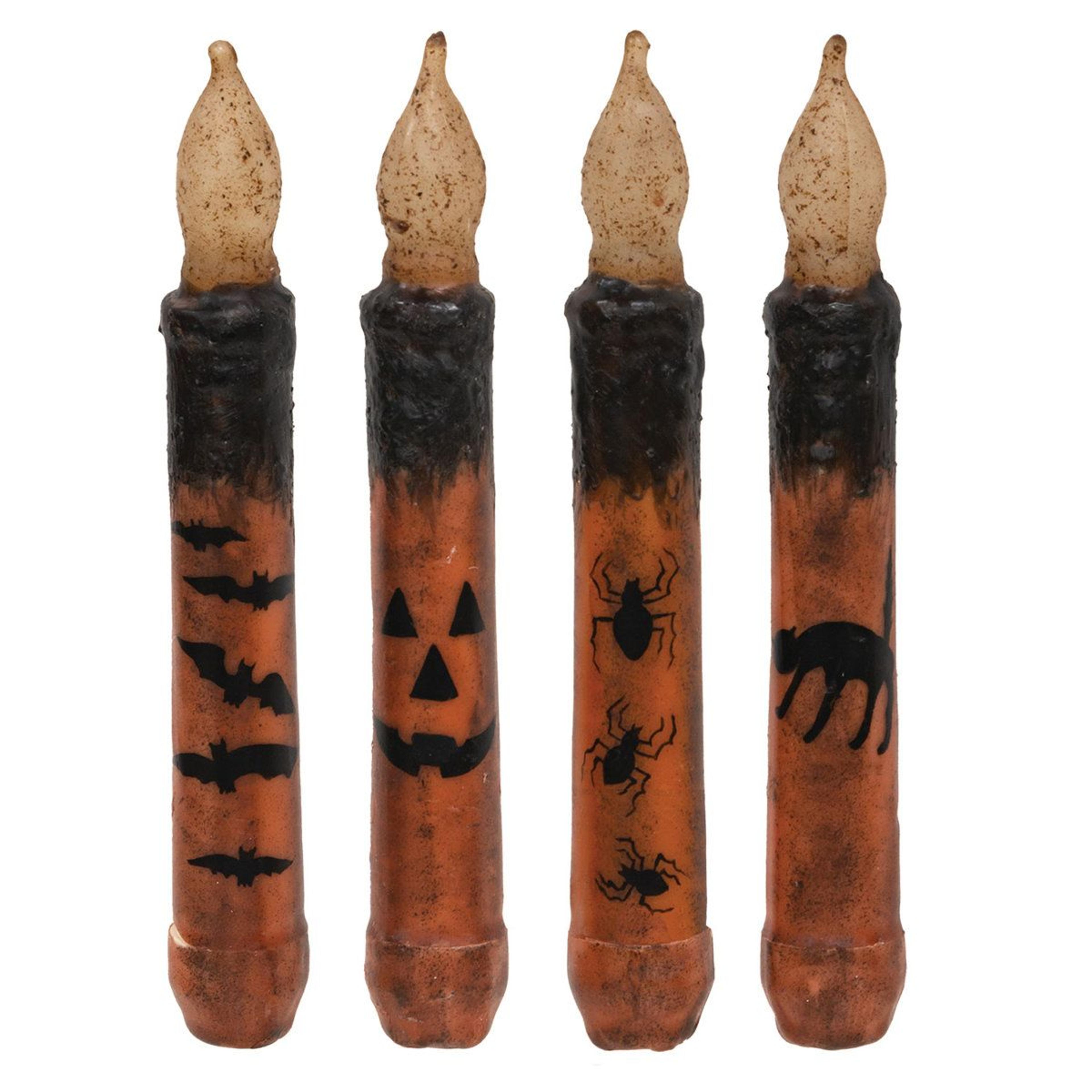 flameless taper candles halloween battery operated dripless set of 4 with timer 6.5 inch