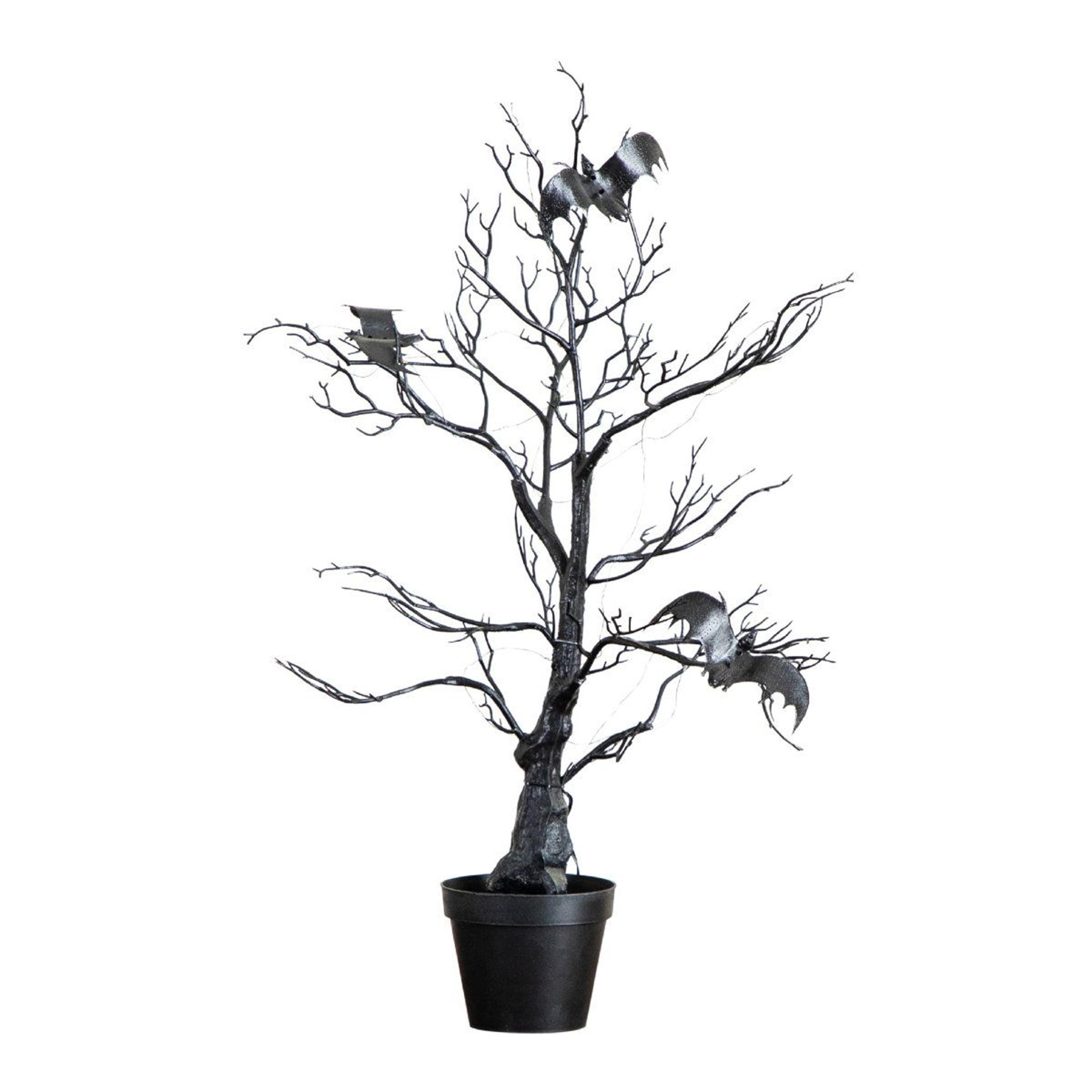 pre-lit halloween twig tree with bats and 100 orange and purple led lights black indoor decor