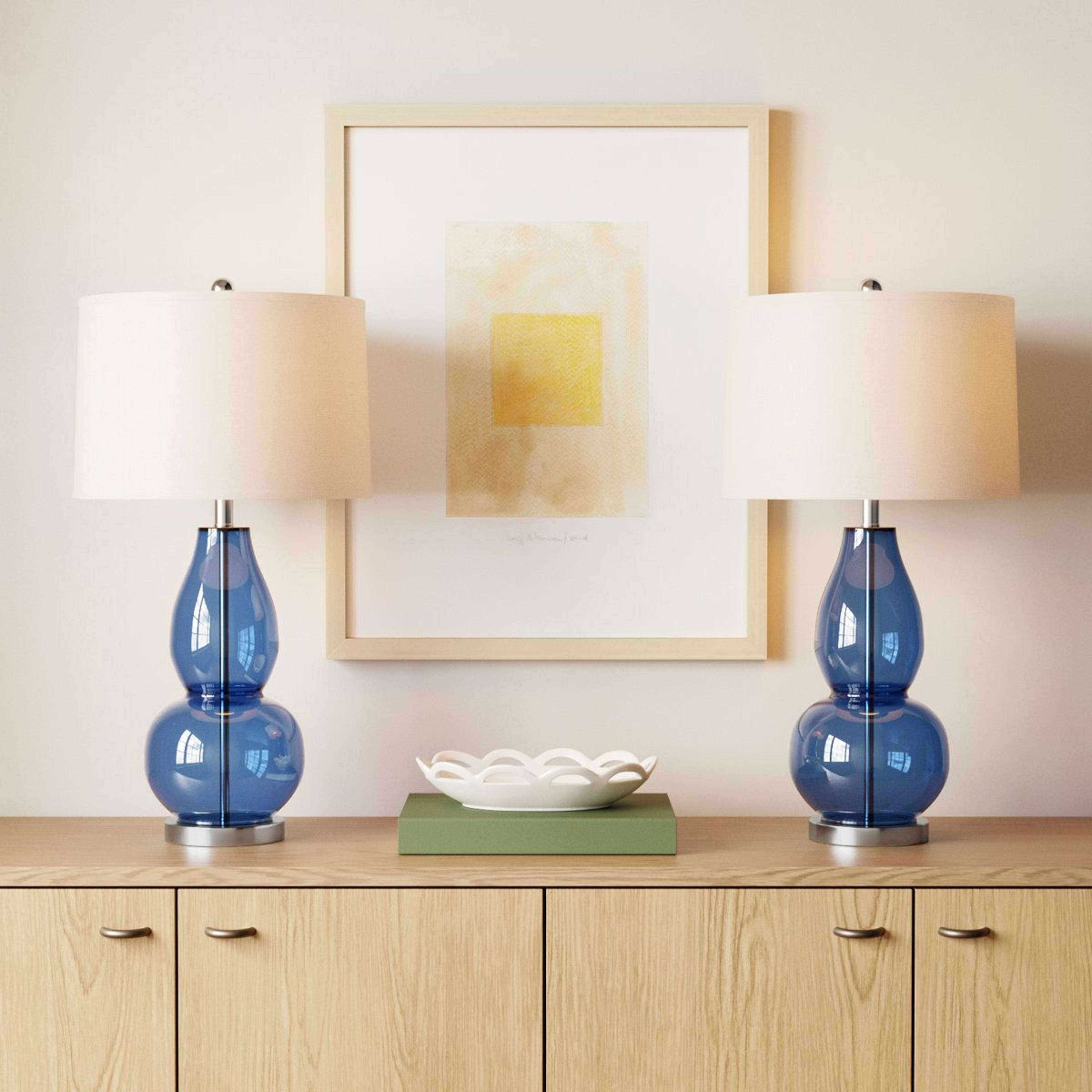 glass table lamp set of 2 with cotton drum shade 28.5 inch