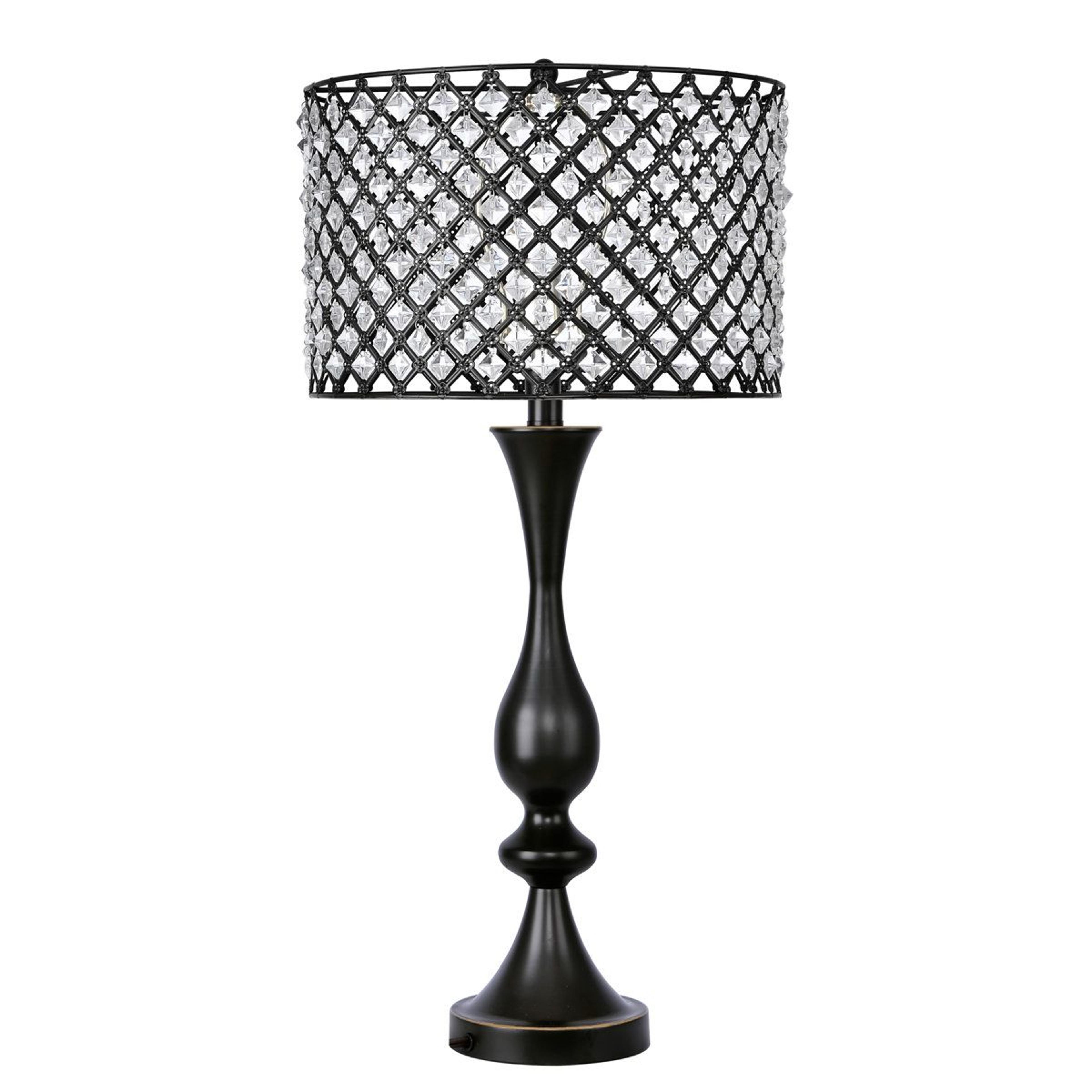 metal table lamp with black crystal shade and rotary switch 27.5 inch