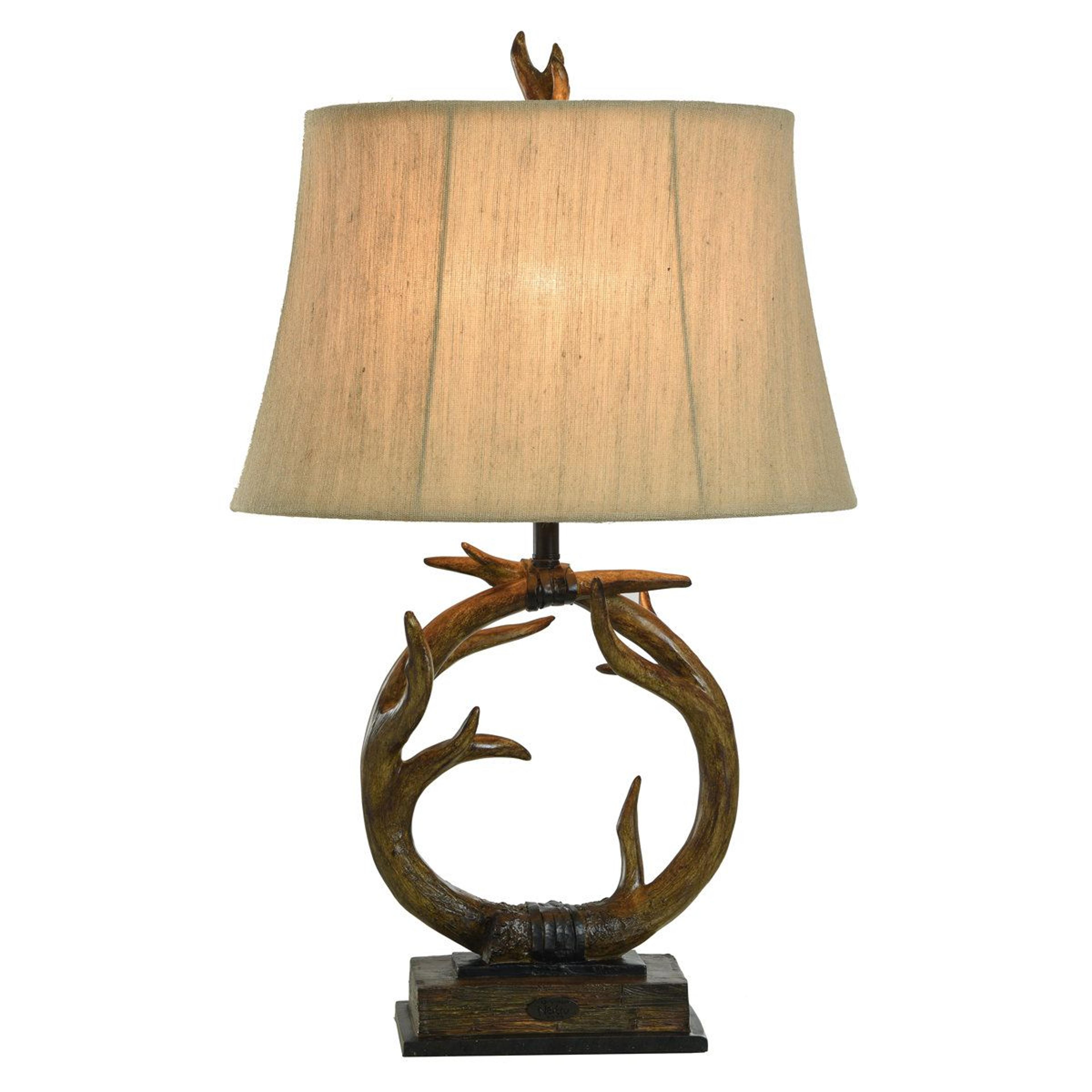 antler table lamp with beige linen empire shade 30 inch dark brown rustic accent lamp