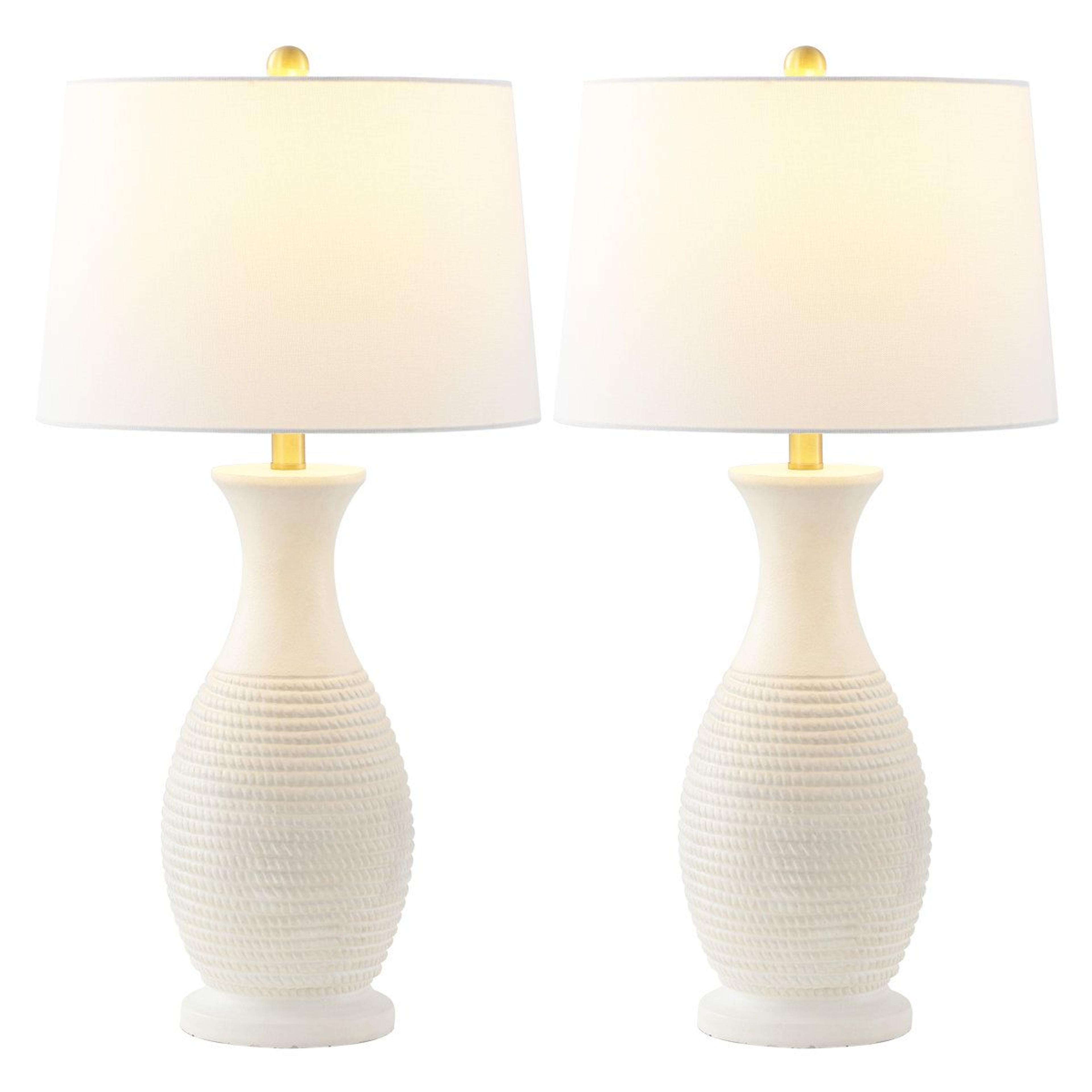 rustic resin table lamp set of 2 with off white cotton shade and led bulbs 30 inch