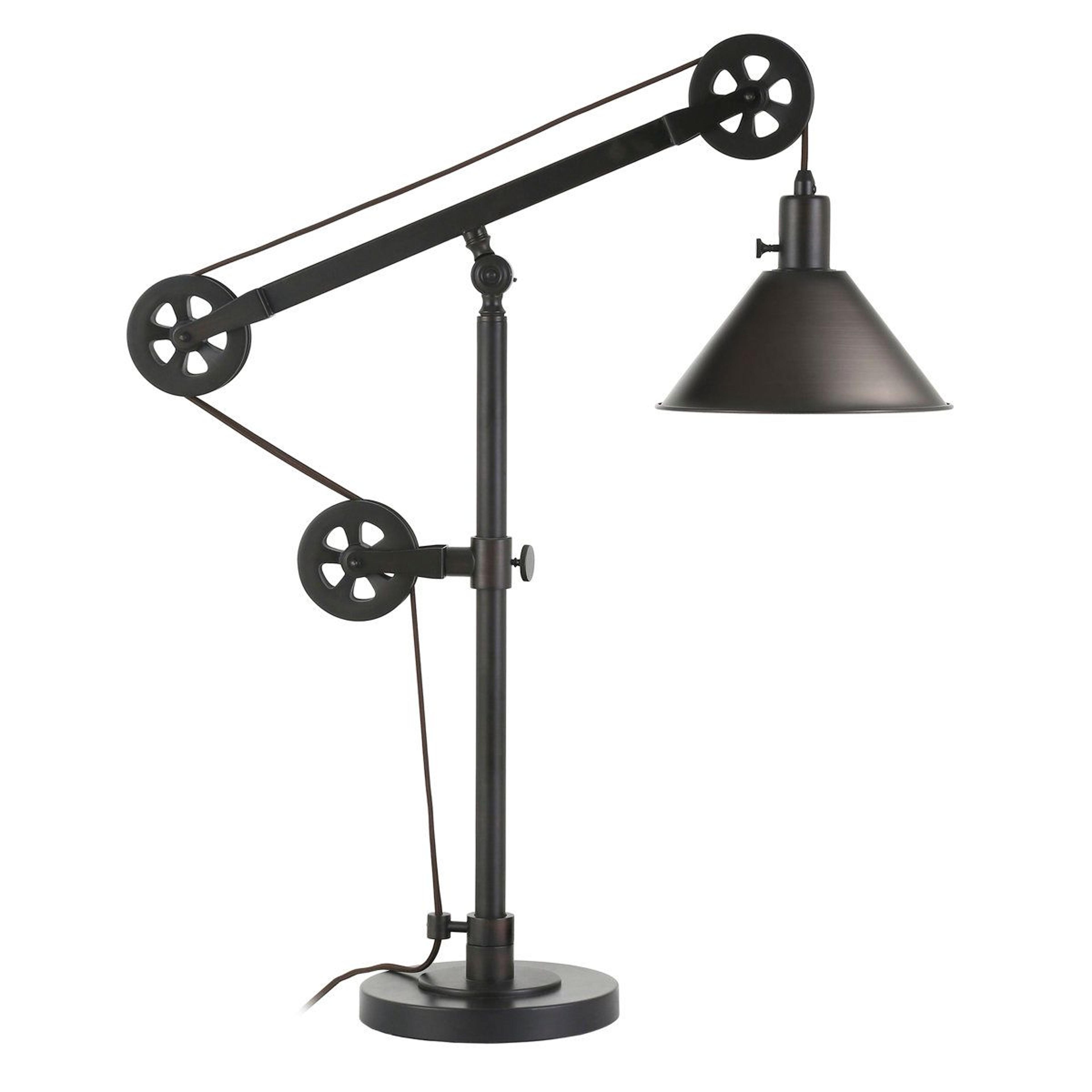 adjustable industrial metal desk lamp with pulley system and cone shade