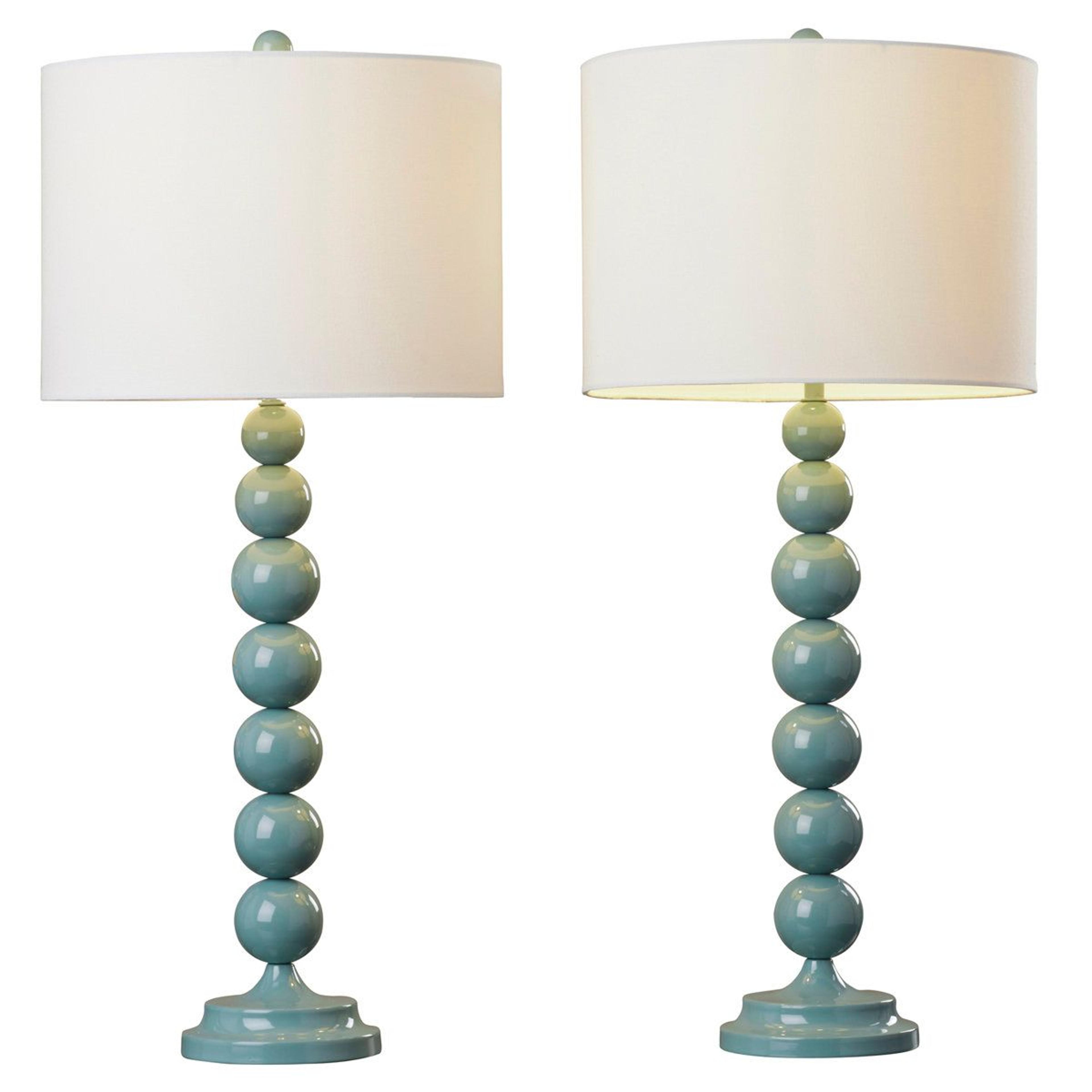 modern metal table lamp set of 2 with stacked orb base and cotton drum shade
