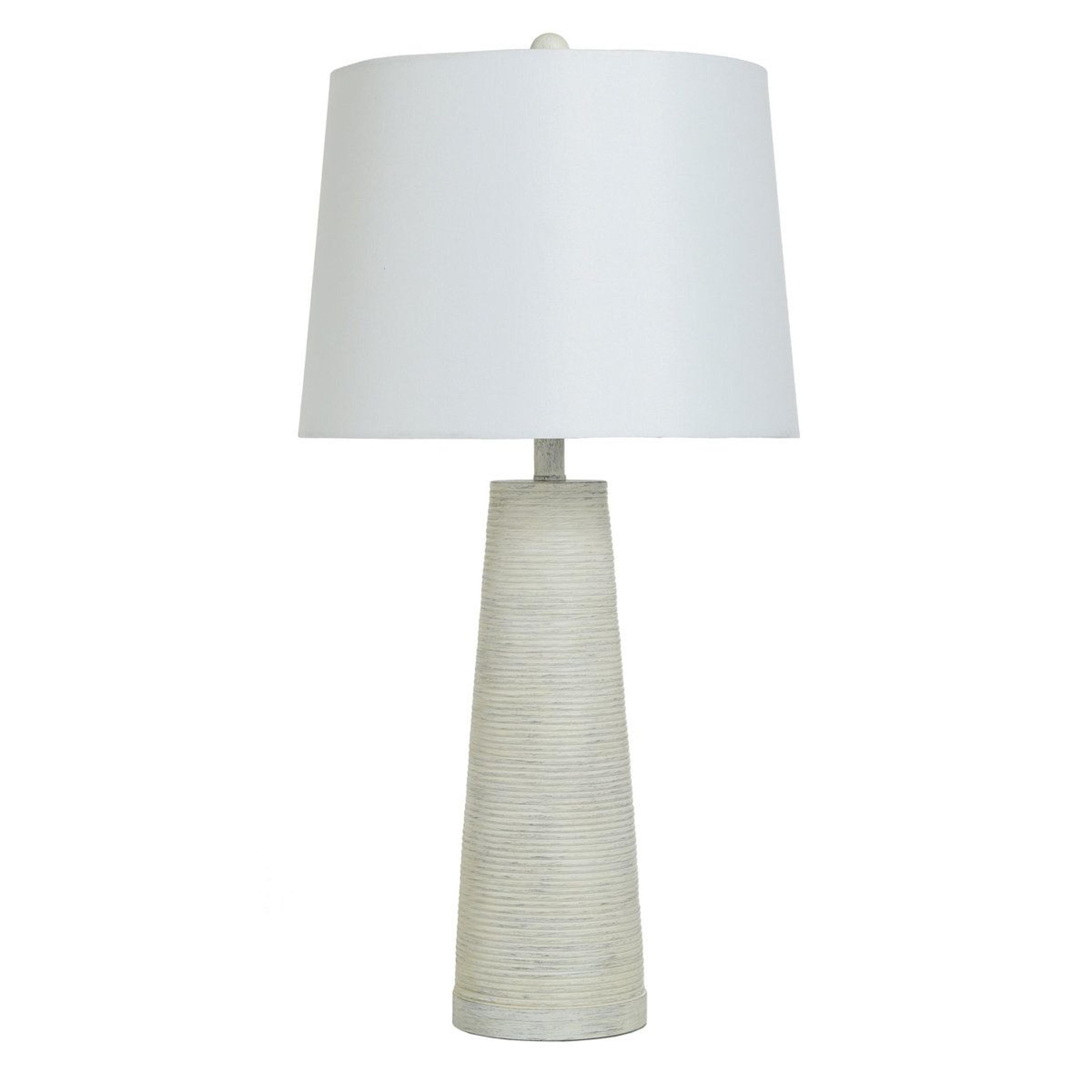 textured resin table lamp with white linen empire shade and 3 way switch 31.5 inch