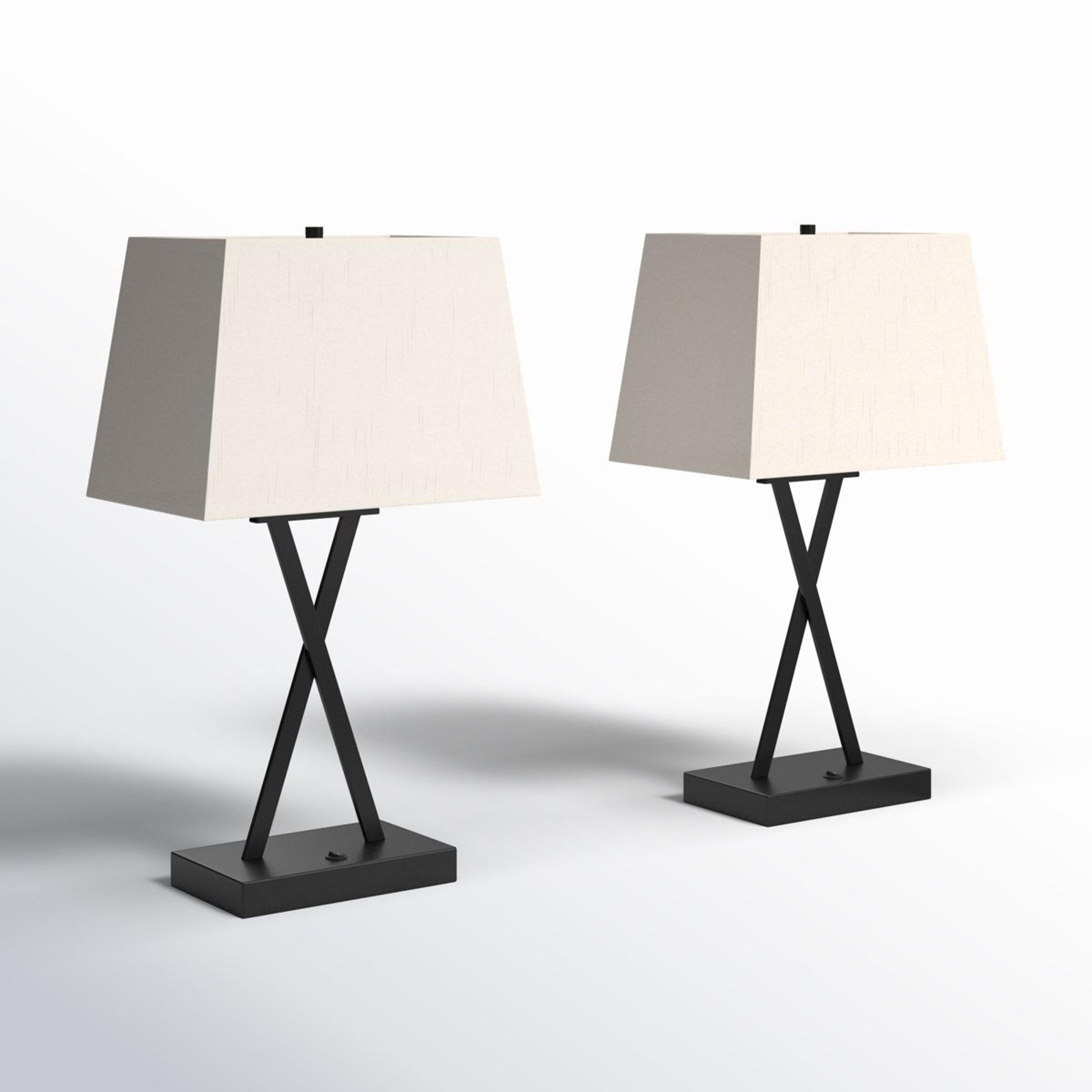 black metal usb table lamp set of 2 with off-white empire shades