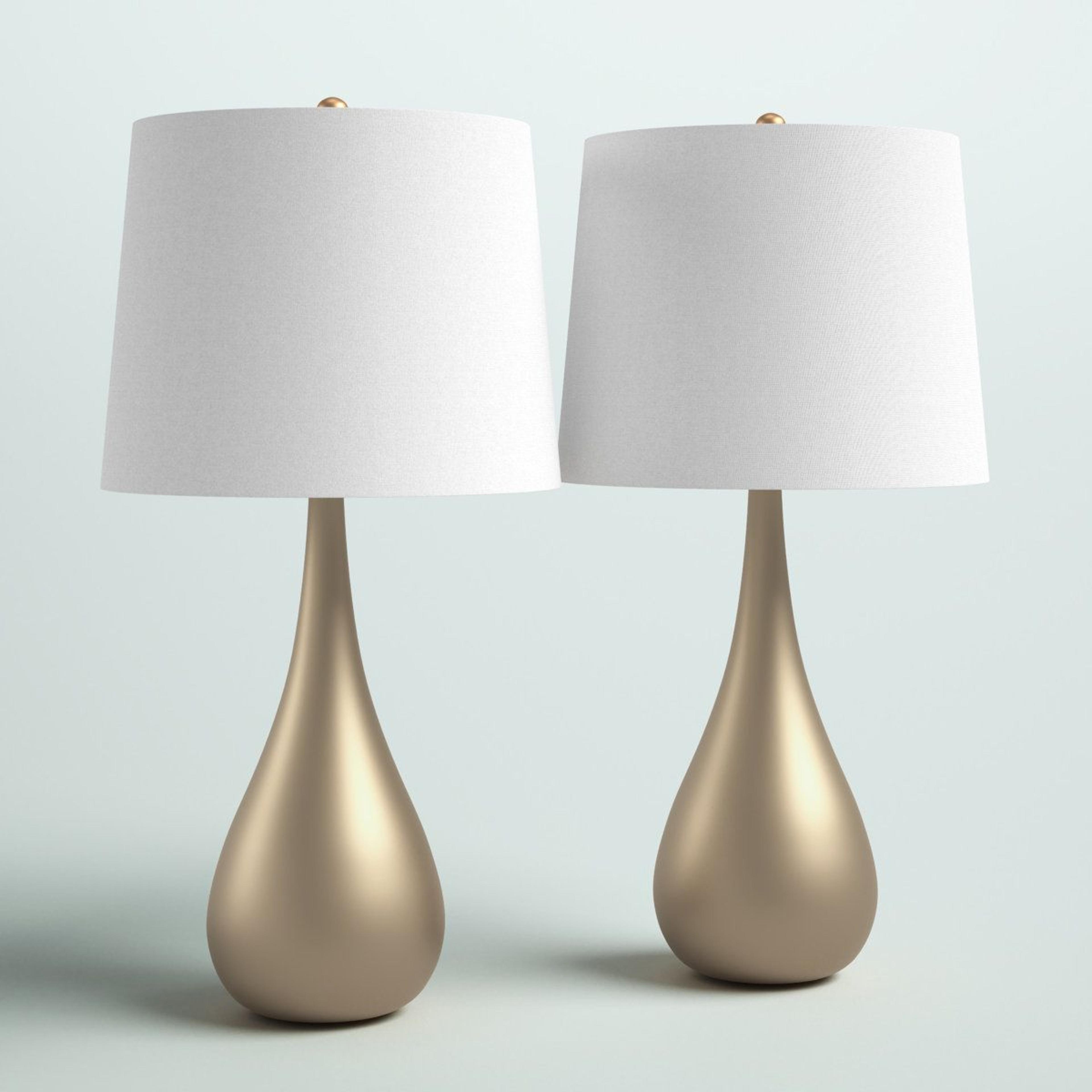 modern teardrop iron table lamp set of 2 with linen drum shades 3-way switch 29 inch