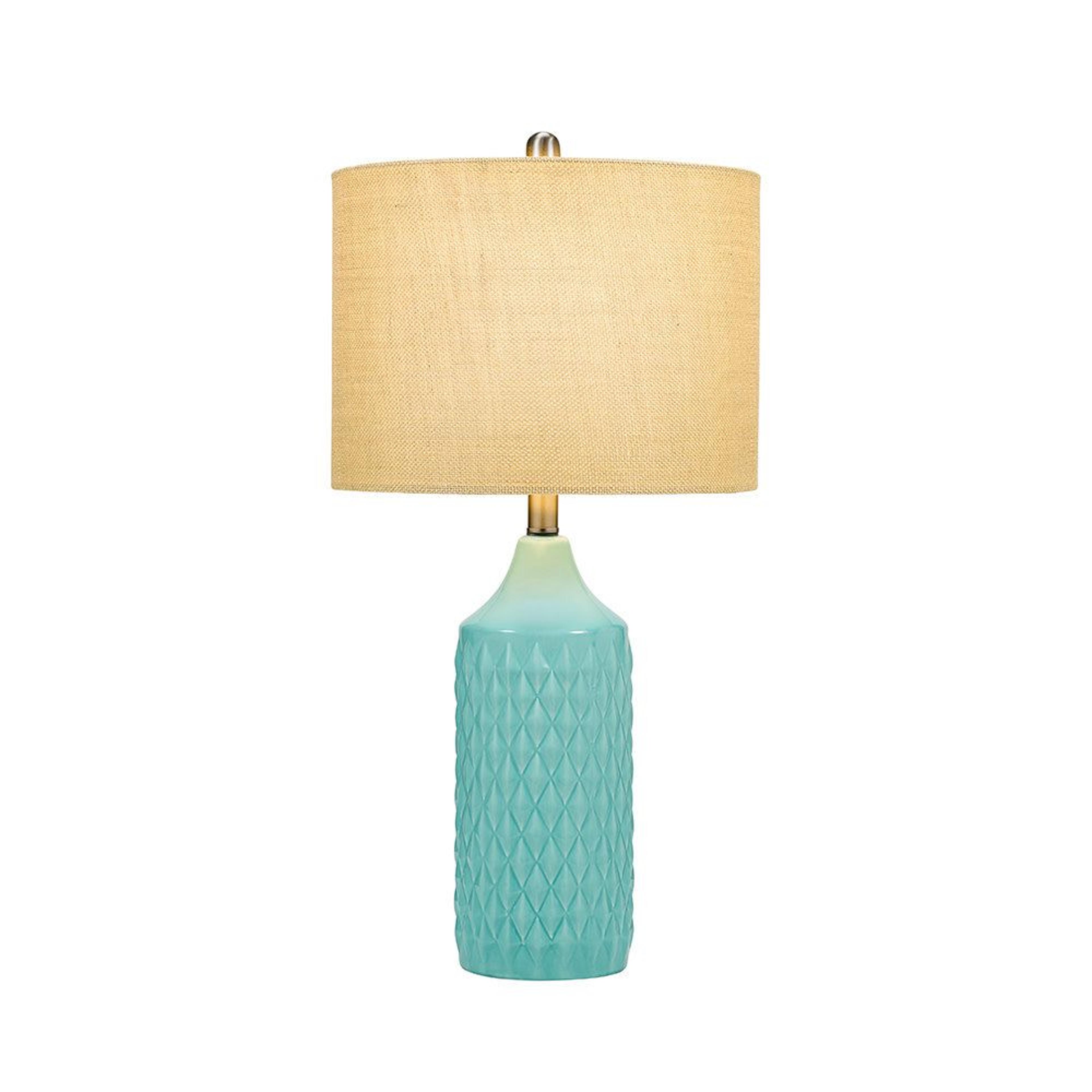textured ceramic table lamp with burlap drum shade 27 inch height