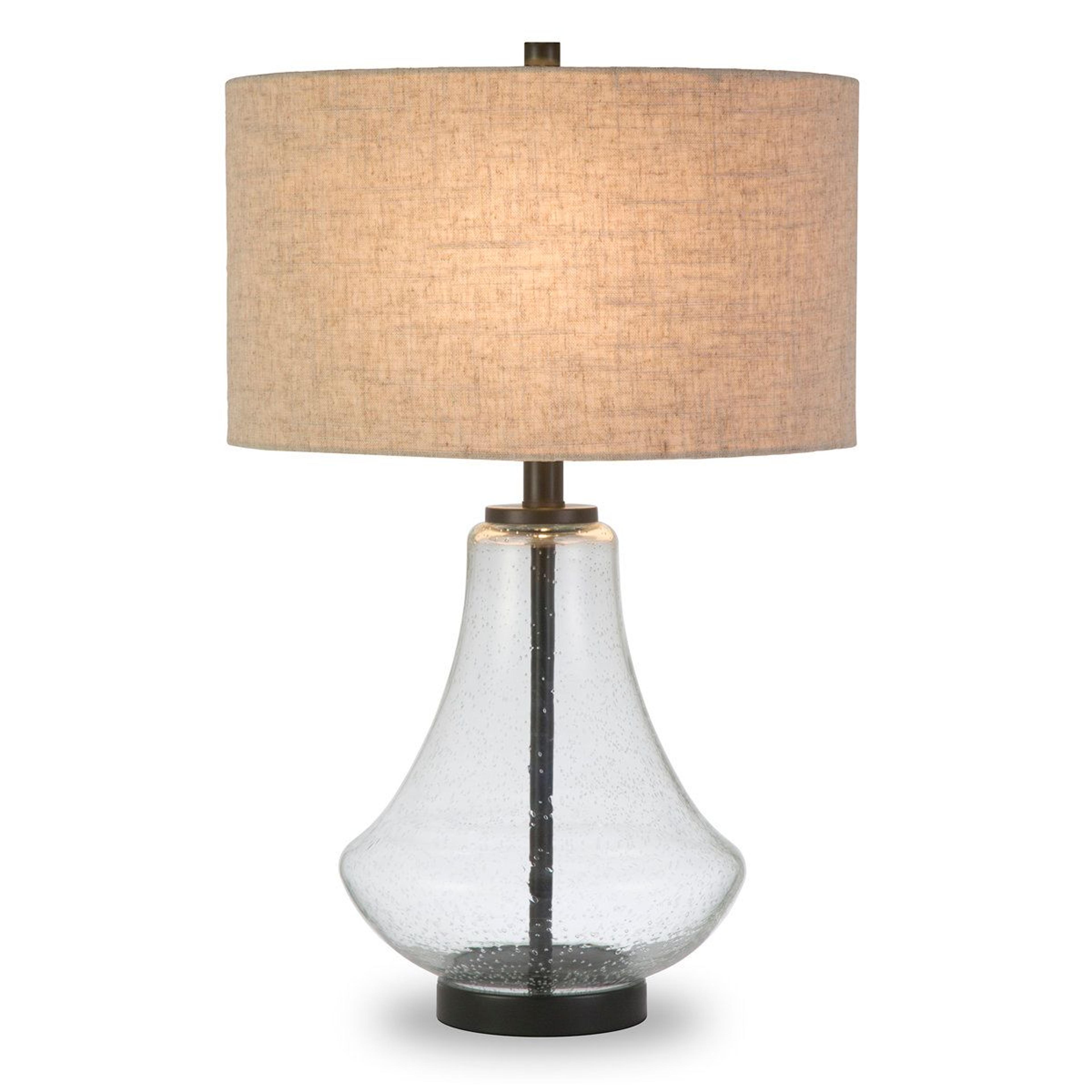 seeded glass bedside table lamp with oatmeal drum shade and rotary socket 27 inch