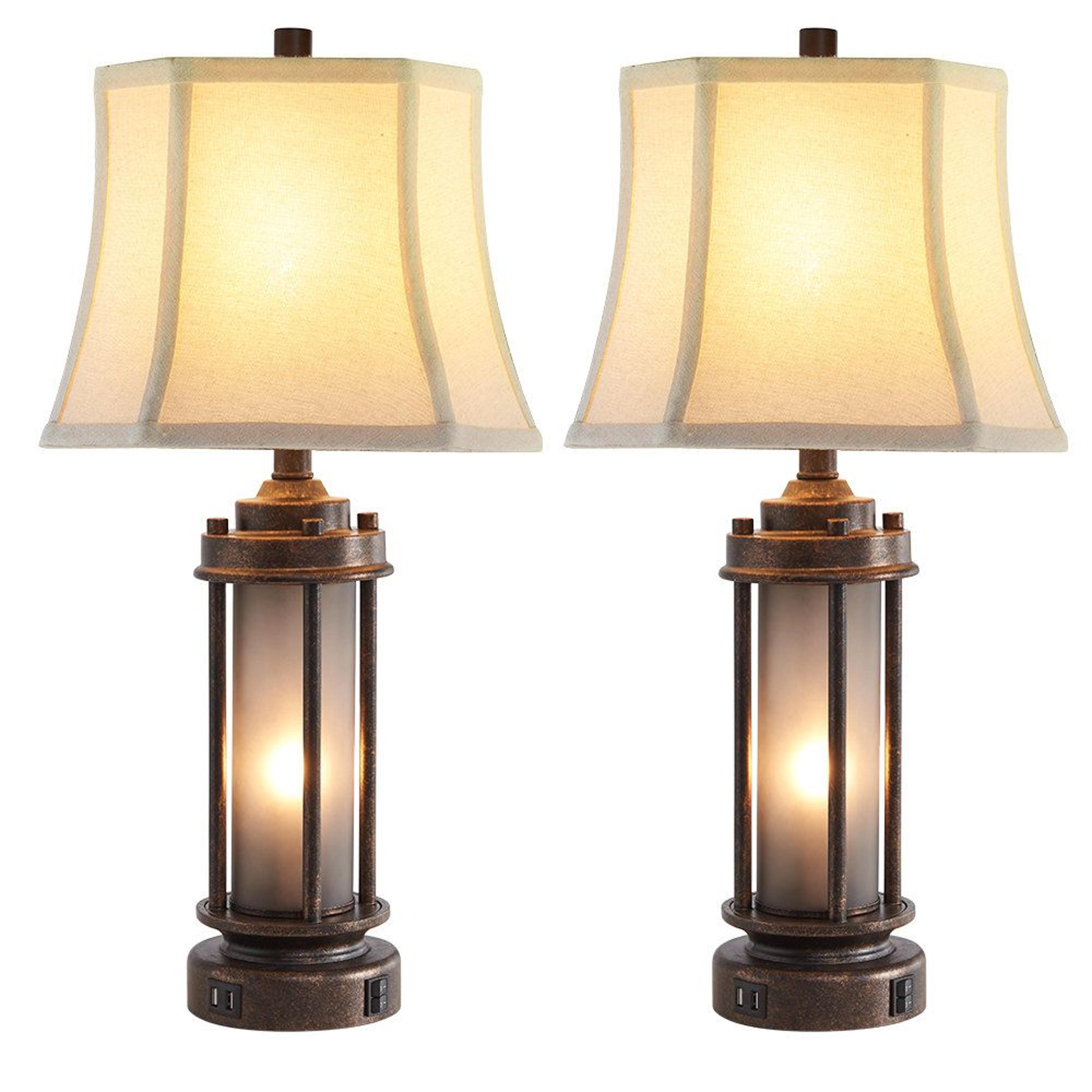25 inch vintage table lamp set with night light and dual usb ports 2 piece