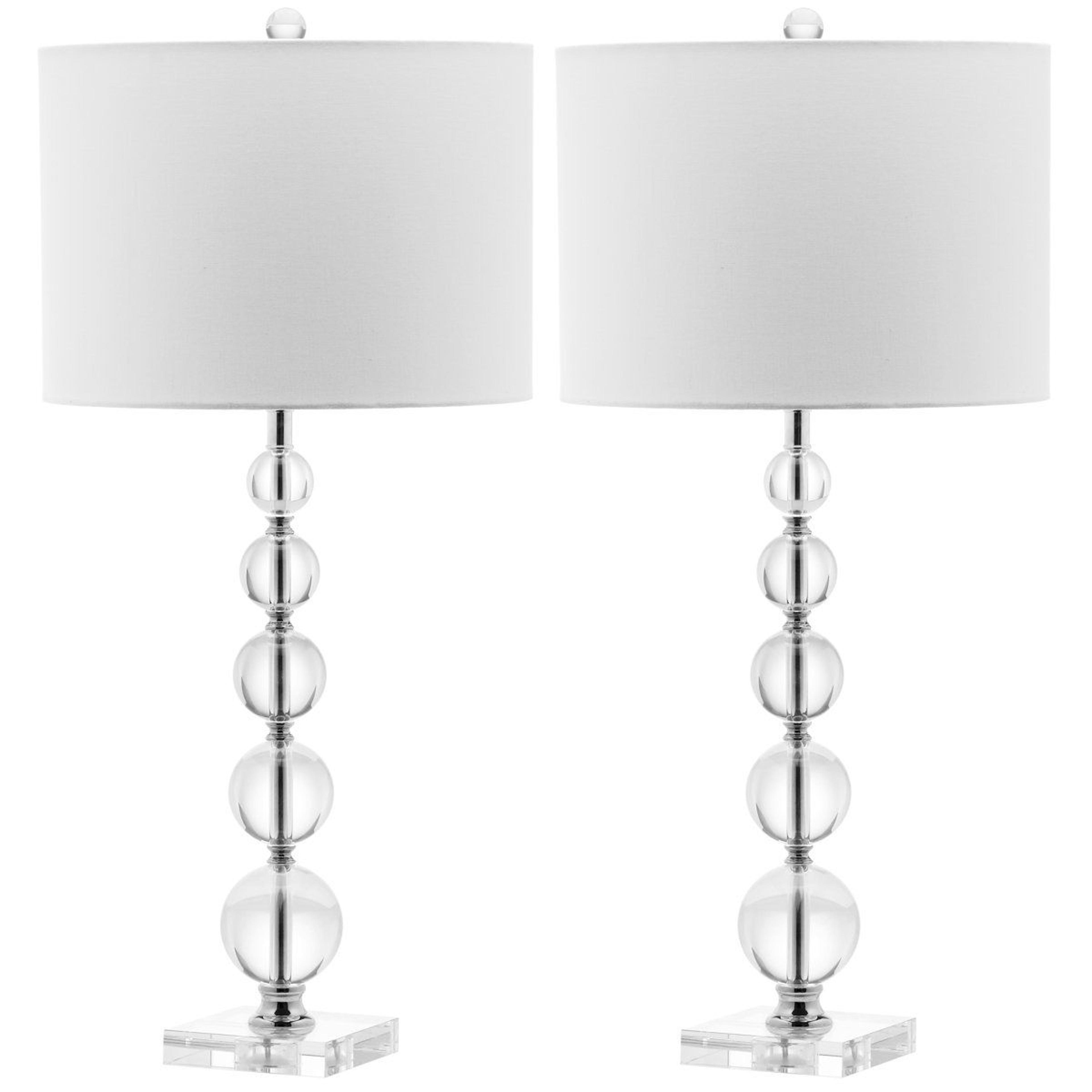 stacked crystal orb table lamp set of 2 with off-white drum shade 29 inch