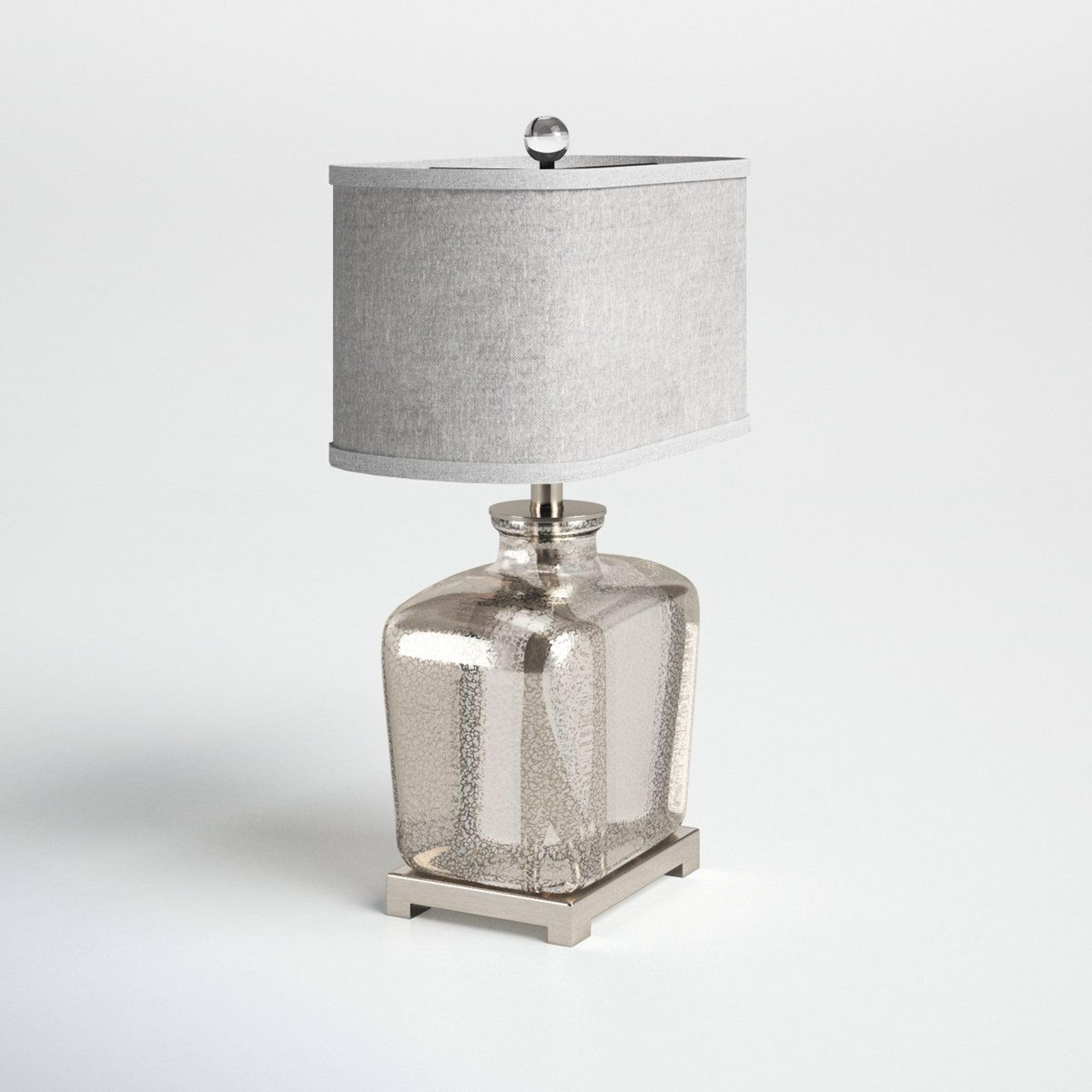 brushed nickel table lamp with mercury glass base and linen drum shade 28 inch