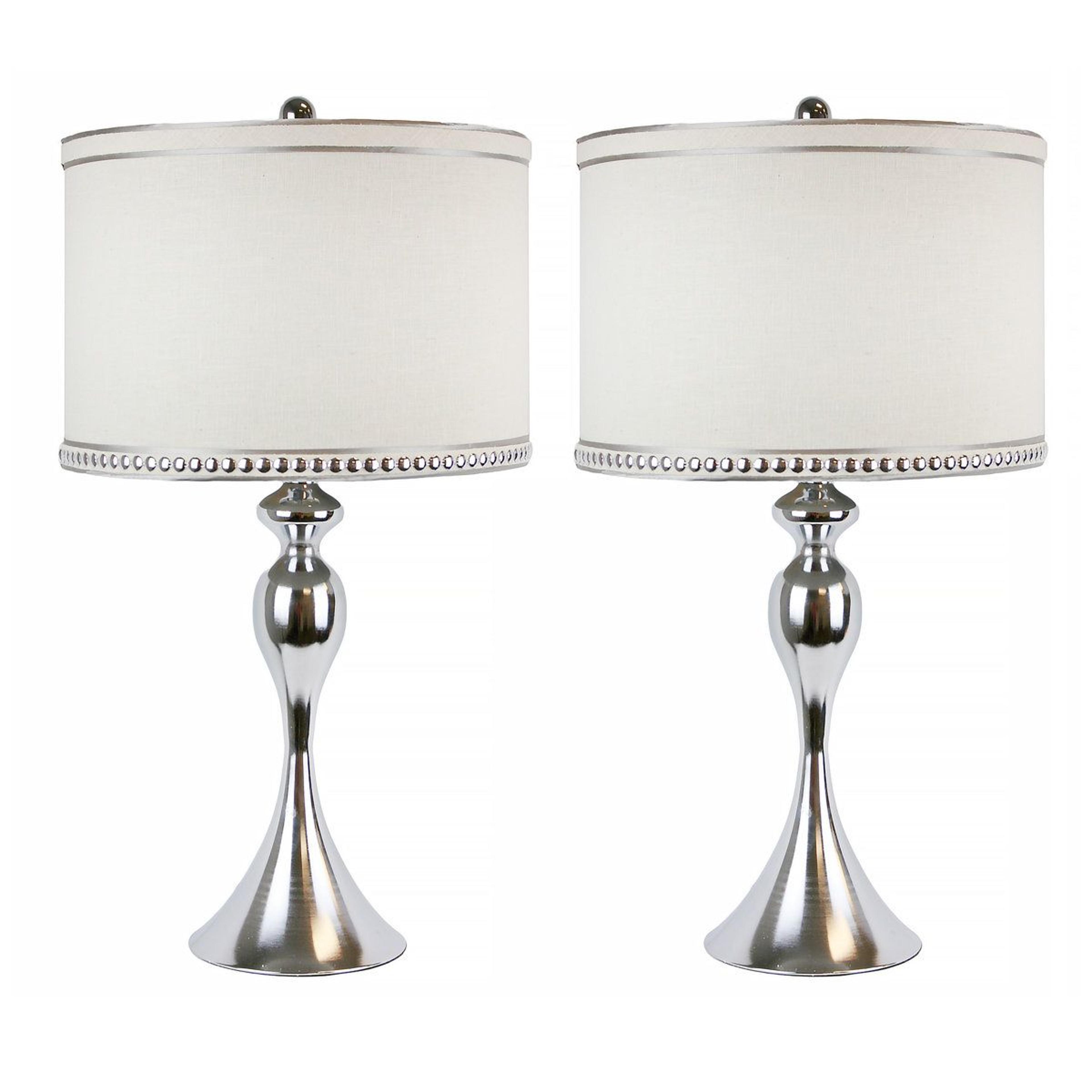 metal table lamp set of 2 with white linen drum shades