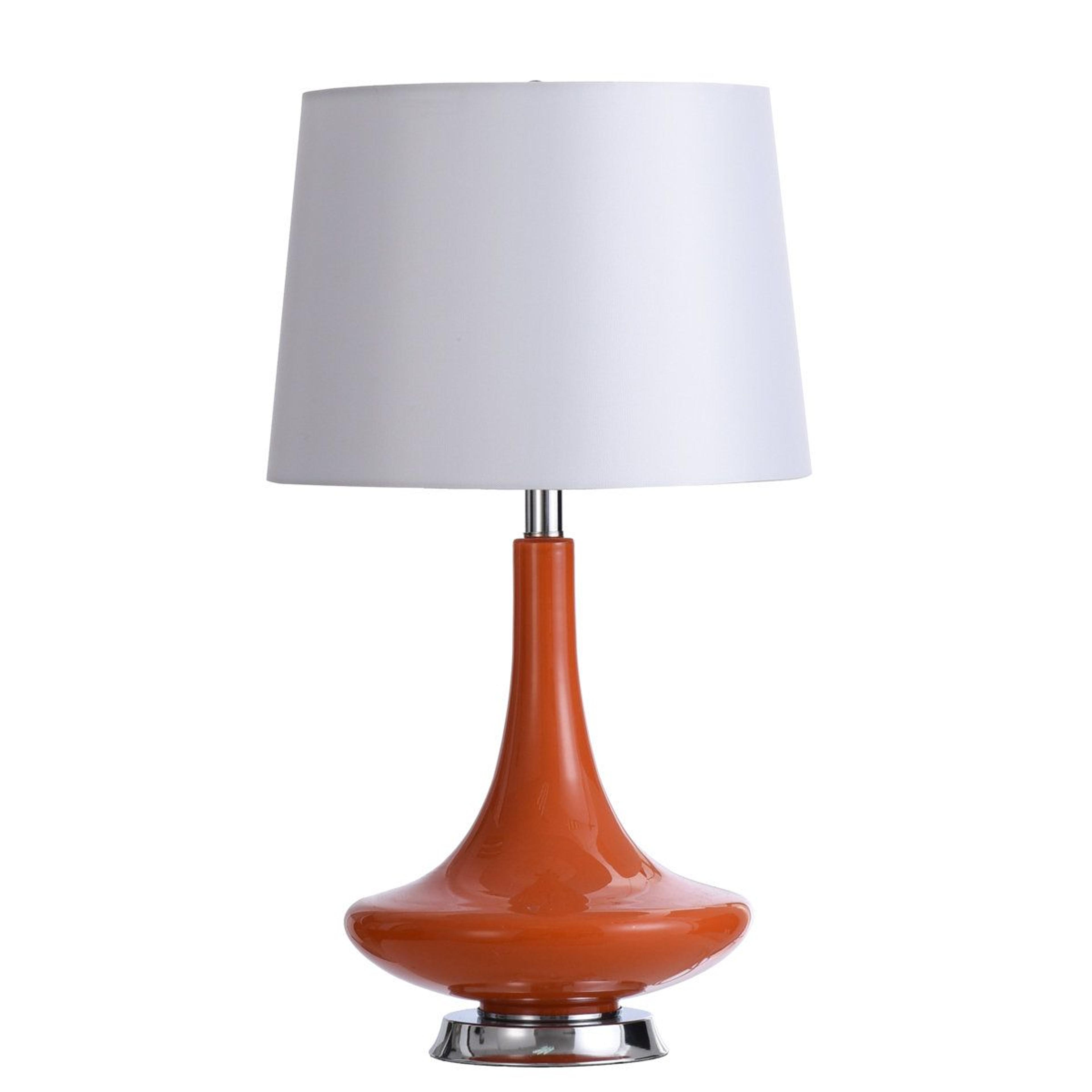 glass and metal table lamp with 3-way switch and white linen empire shade