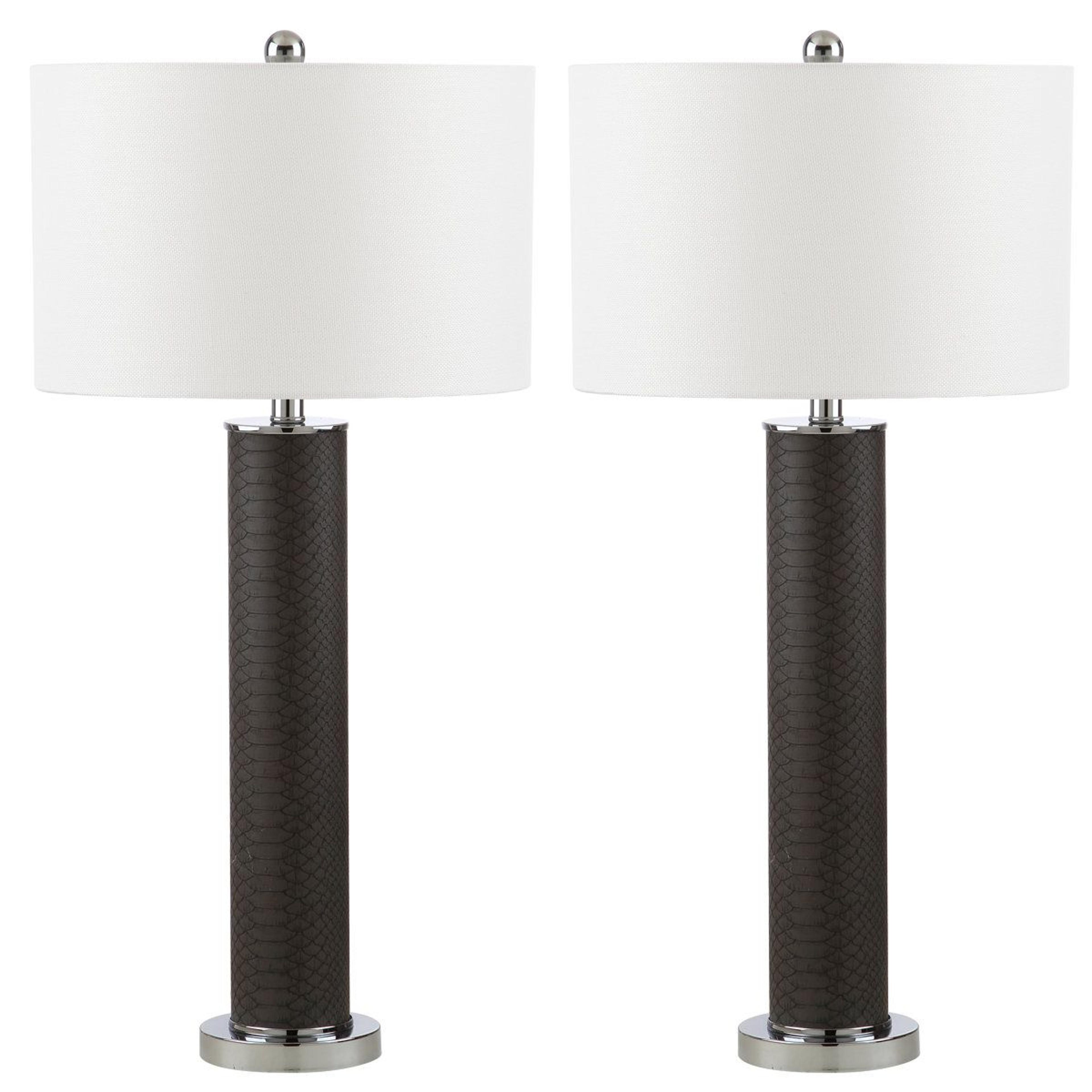 metal table lamp set of 2 with snakeskin base texture and cotton shade