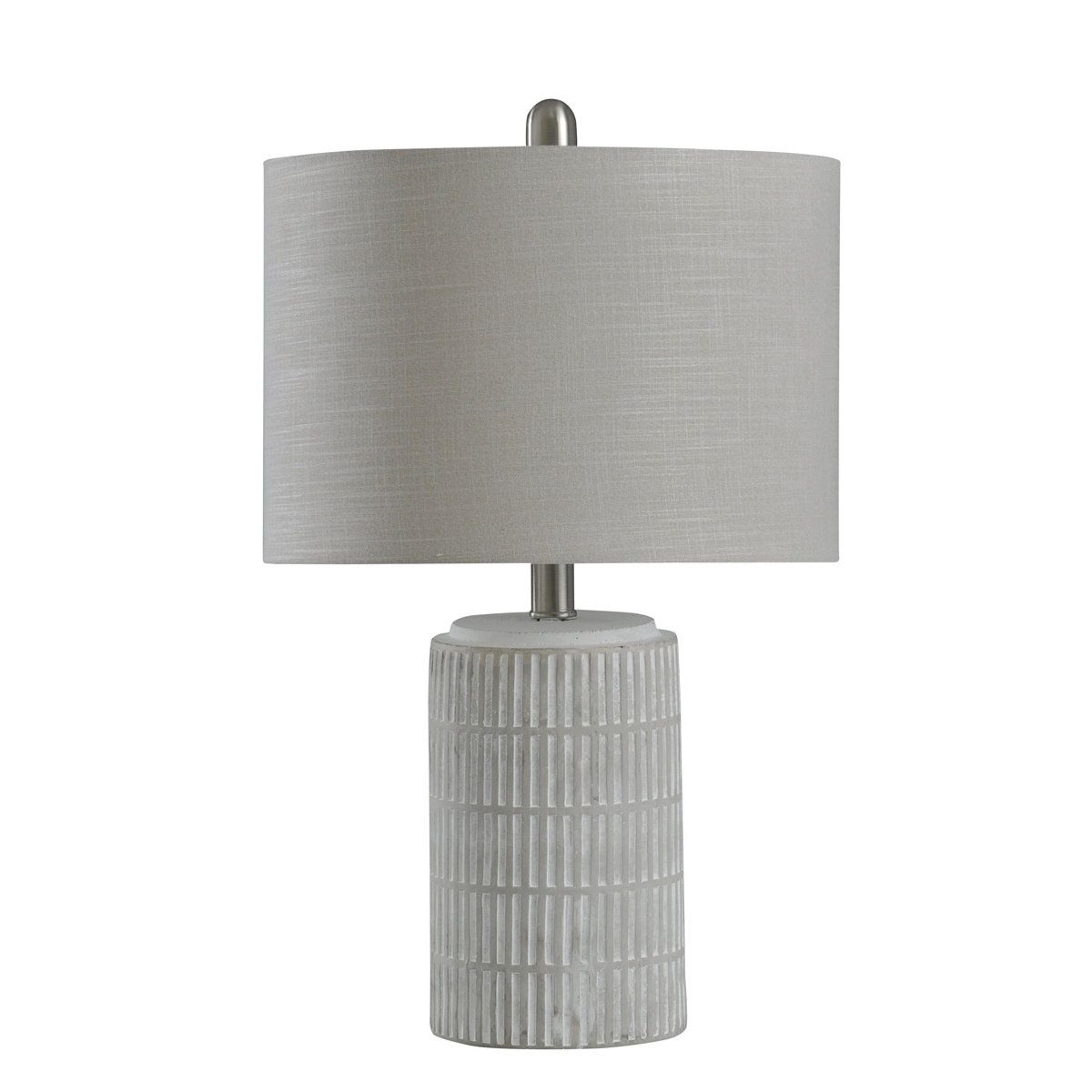 21 inch distressed gray ceramic table lamp with poly blend drum shade