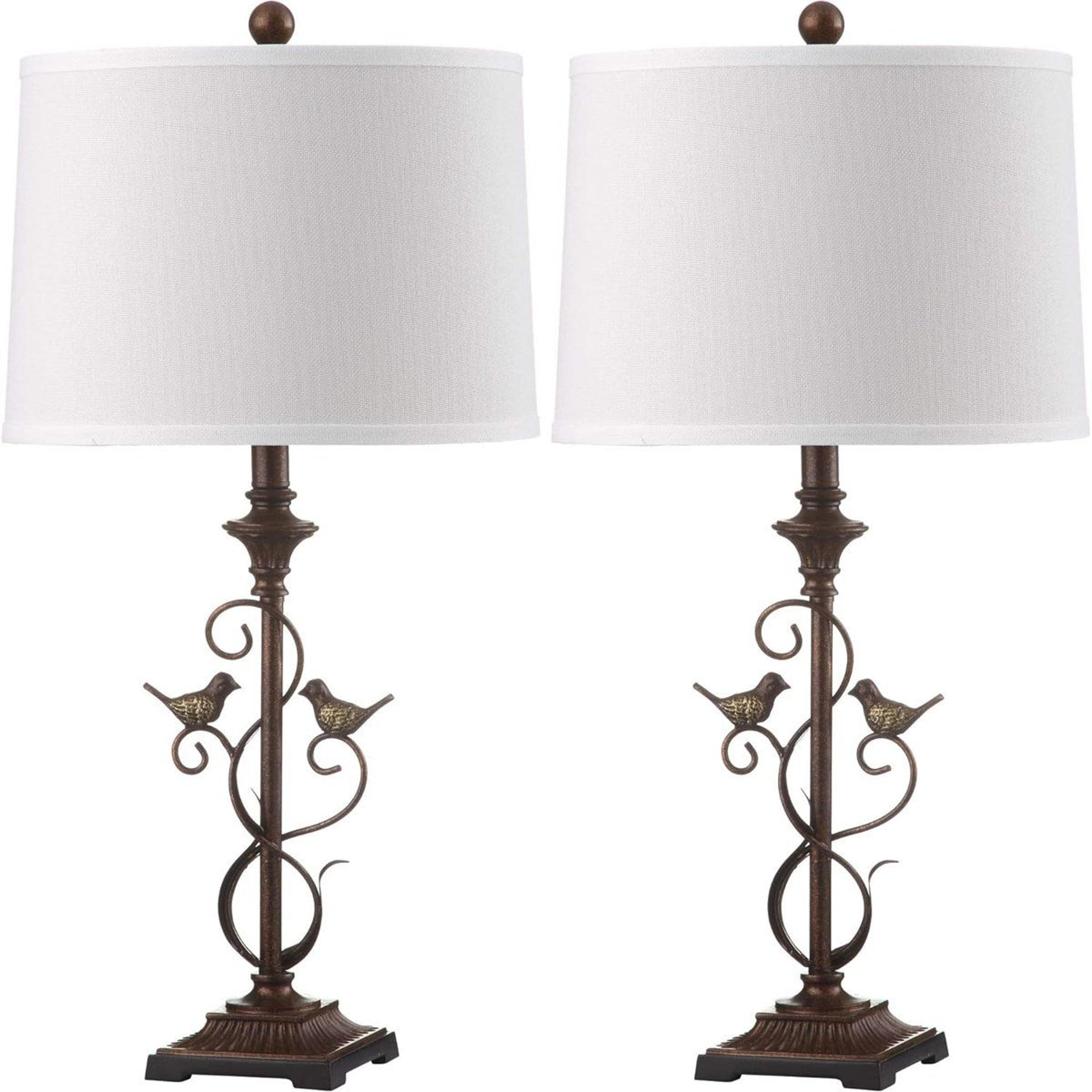 metal scrolling birds table lamp set of 2 with cotton empire shade