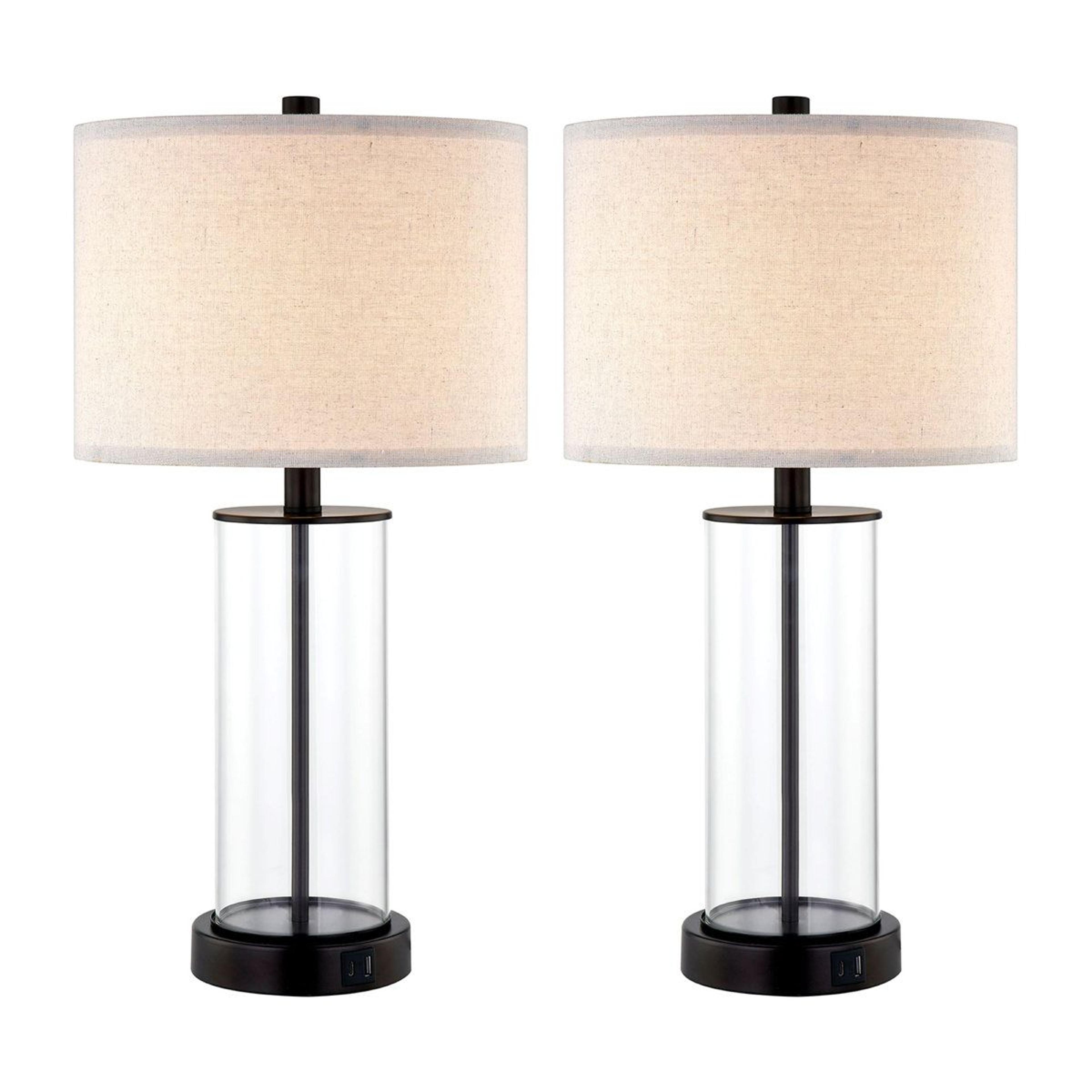 23.25 inch handcrafted blown glass touch table lamp set with usb ports