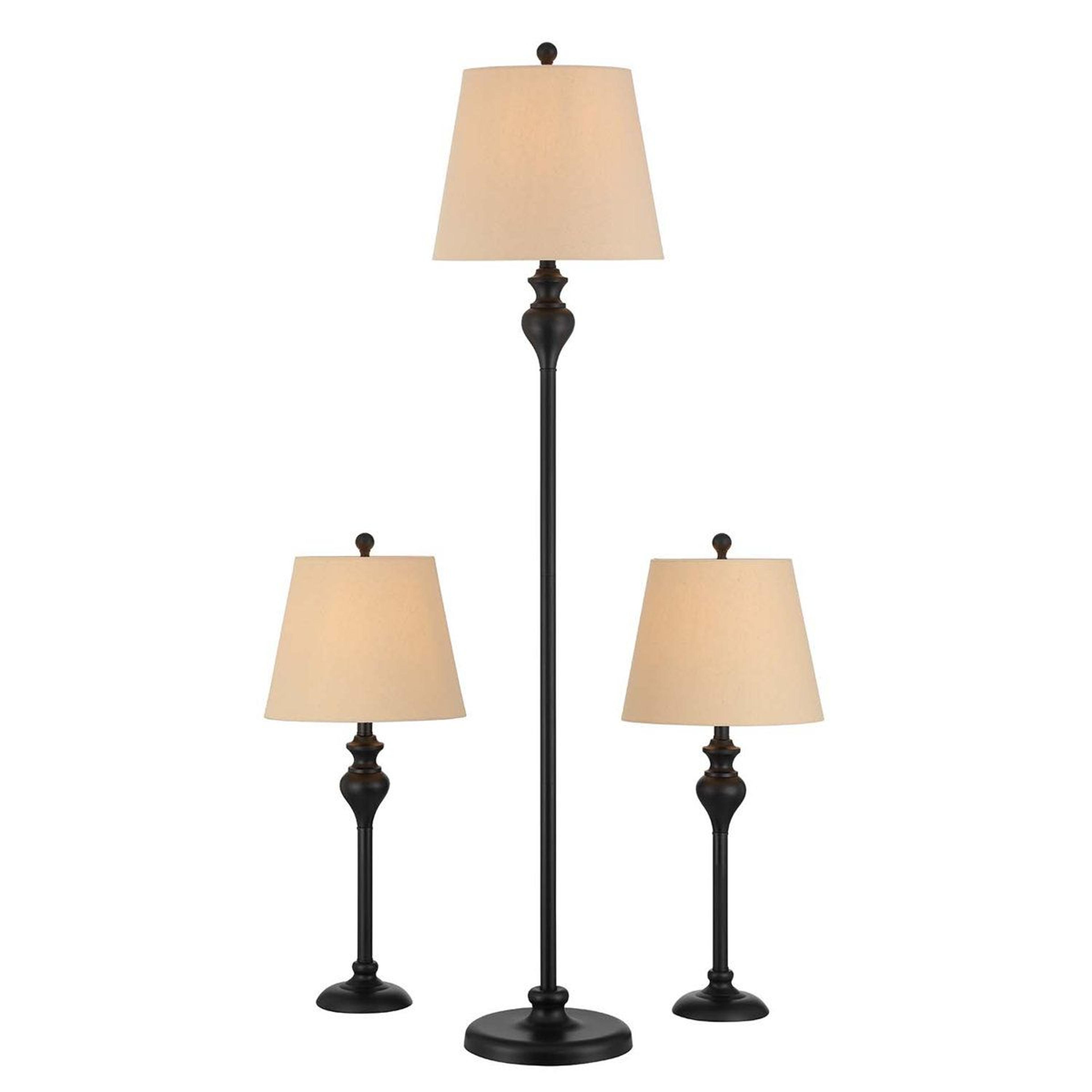 oil rubbed bronze 3 piece traditional lamp set with tan empire shades