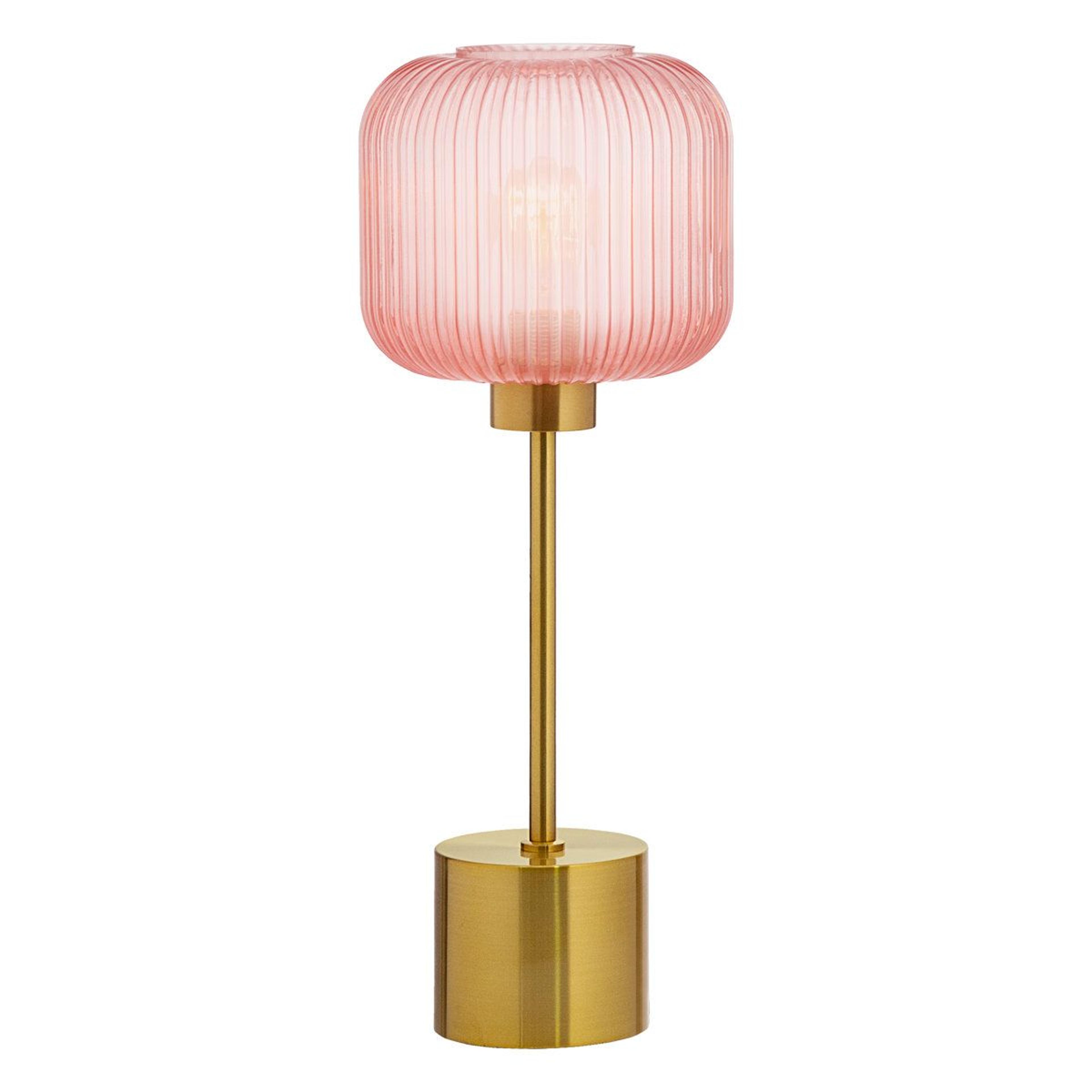metal table lamp with ribbed glass shade and in-line switch