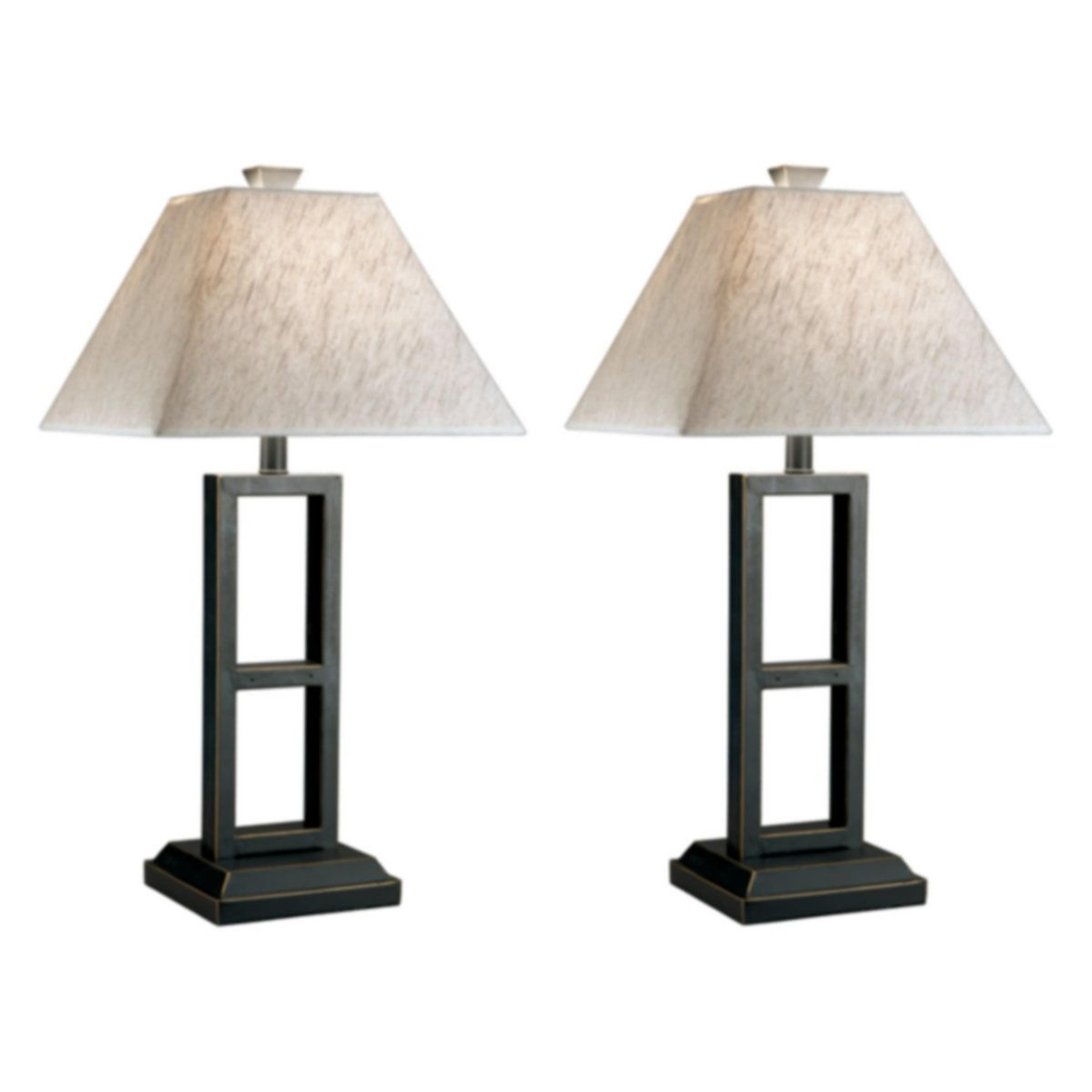 oil rubbed bronze metal table lamp set with linen shade