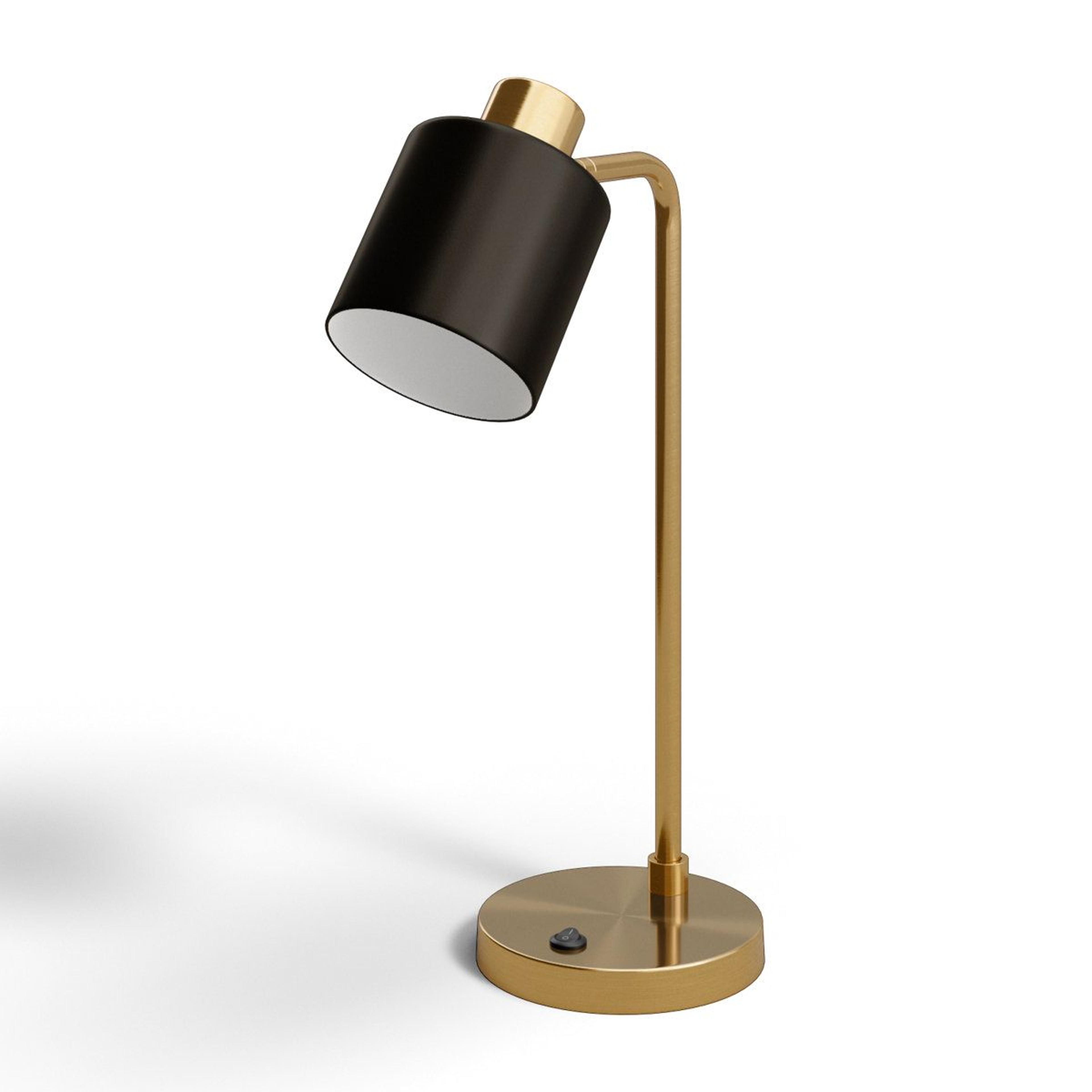 metal desk lamp with matte black drum shade and base rocker switch